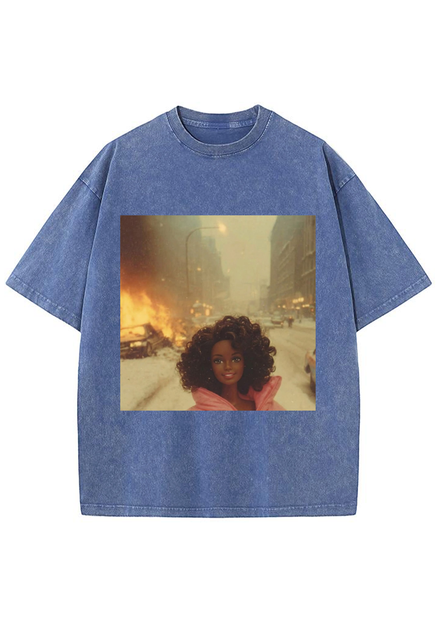Snowy City Fire Black Barbie Y2K Washed Tee
