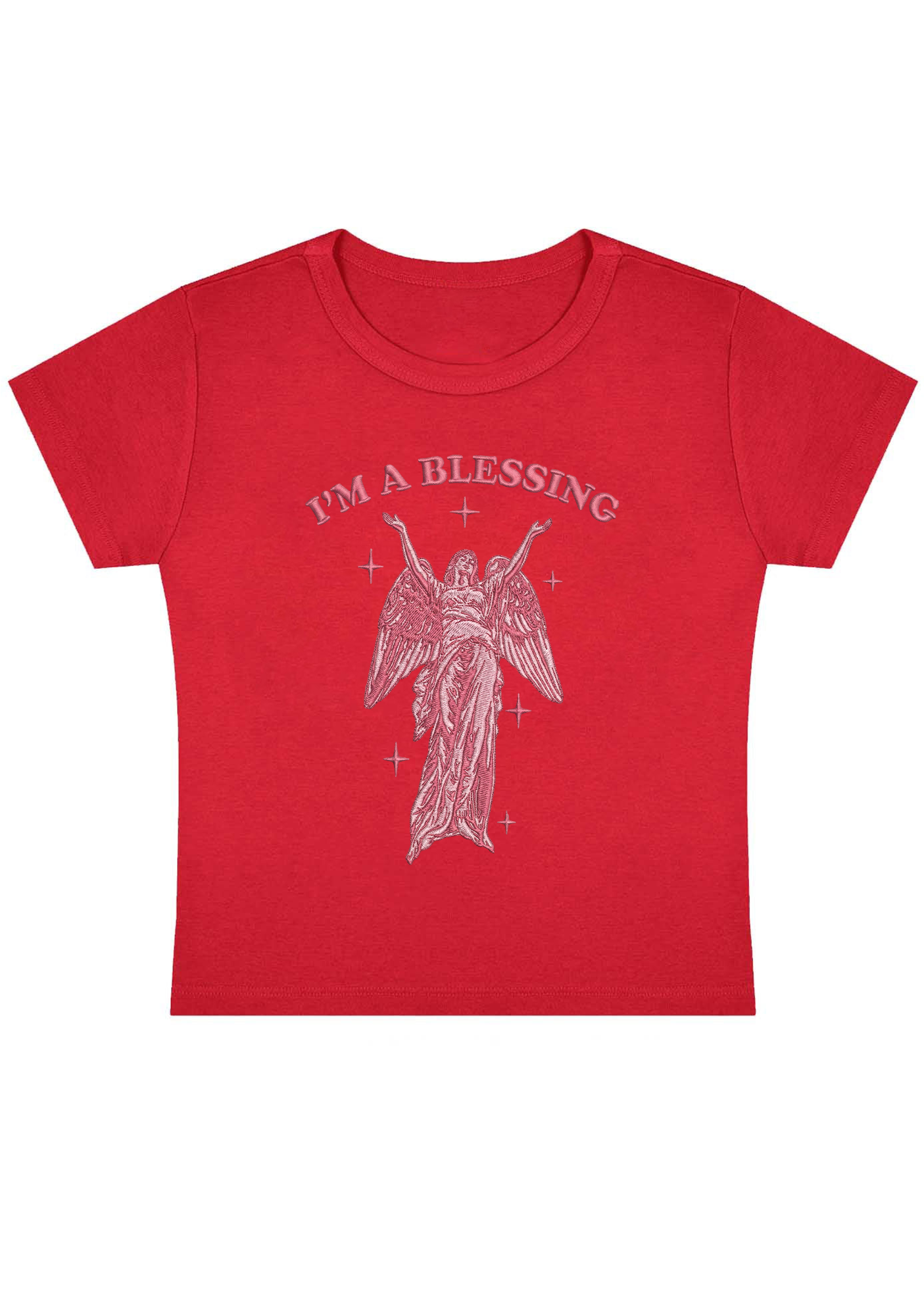 I'm A Blessing Embroidery Y2K Baby Tee