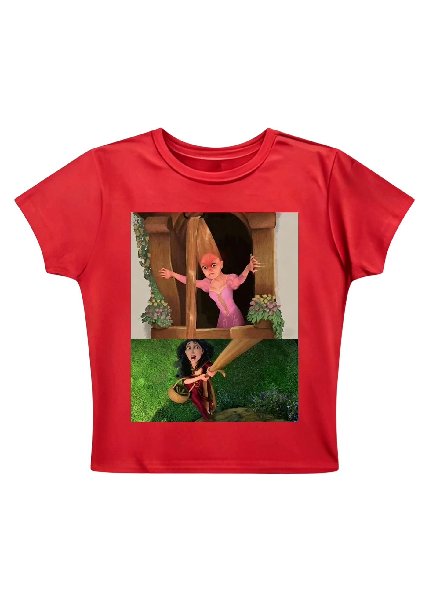 Tangled Rapunzel vs Mother Gothel Meme Y2K Baby Tee