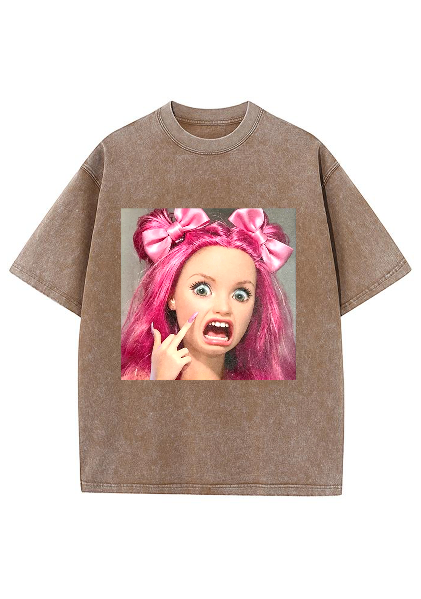 Sassy Pink Hair Barbie Meme Y2K Washed Tee