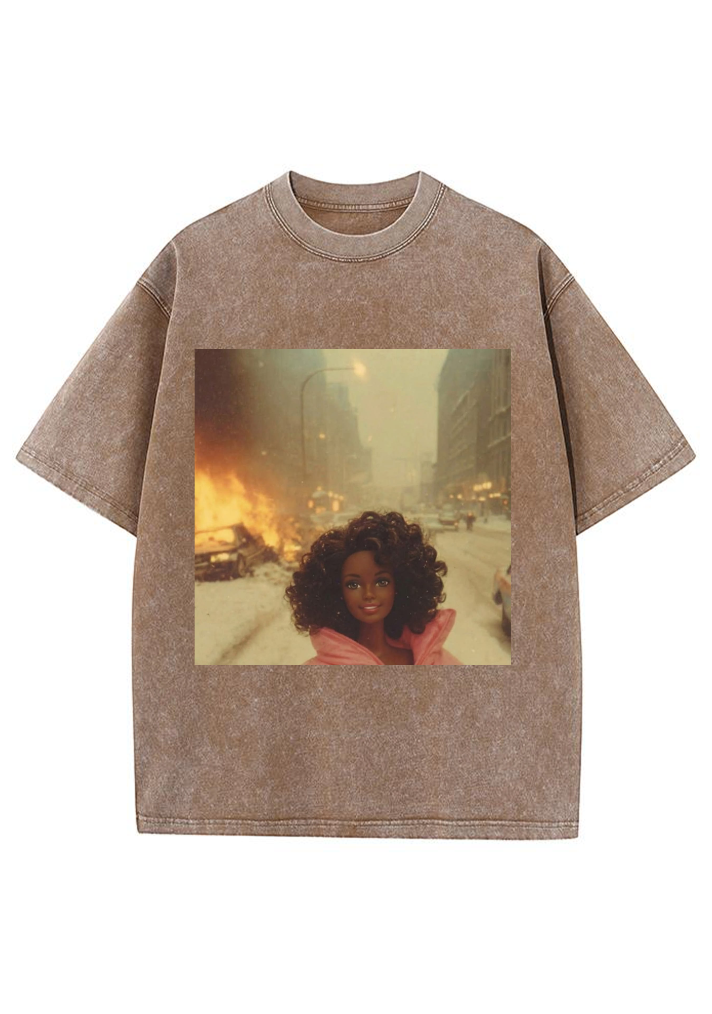 Snowy City Fire Black Barbie Y2K Washed Tee