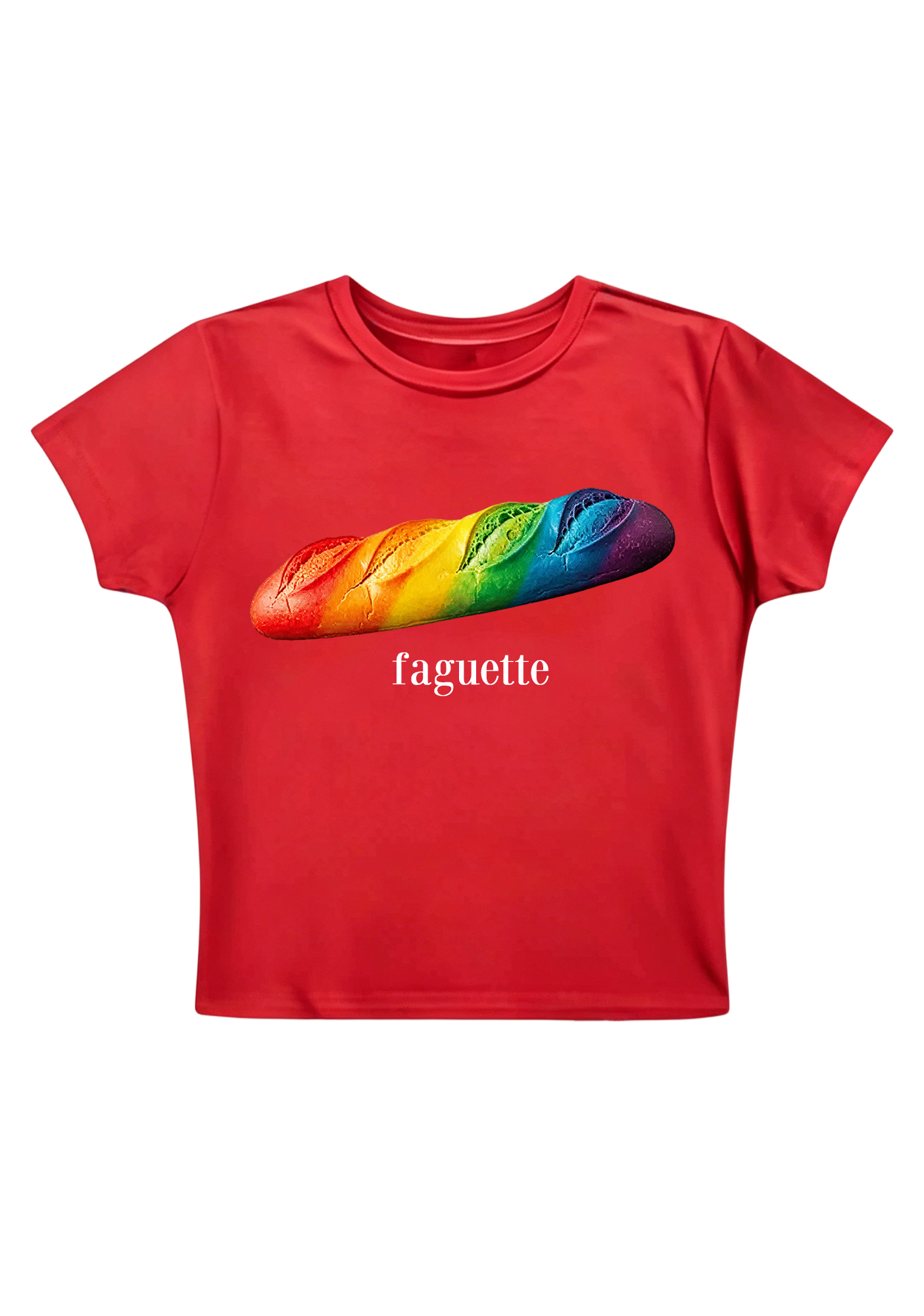 Rainbow Faguette Y2K Baby Tee