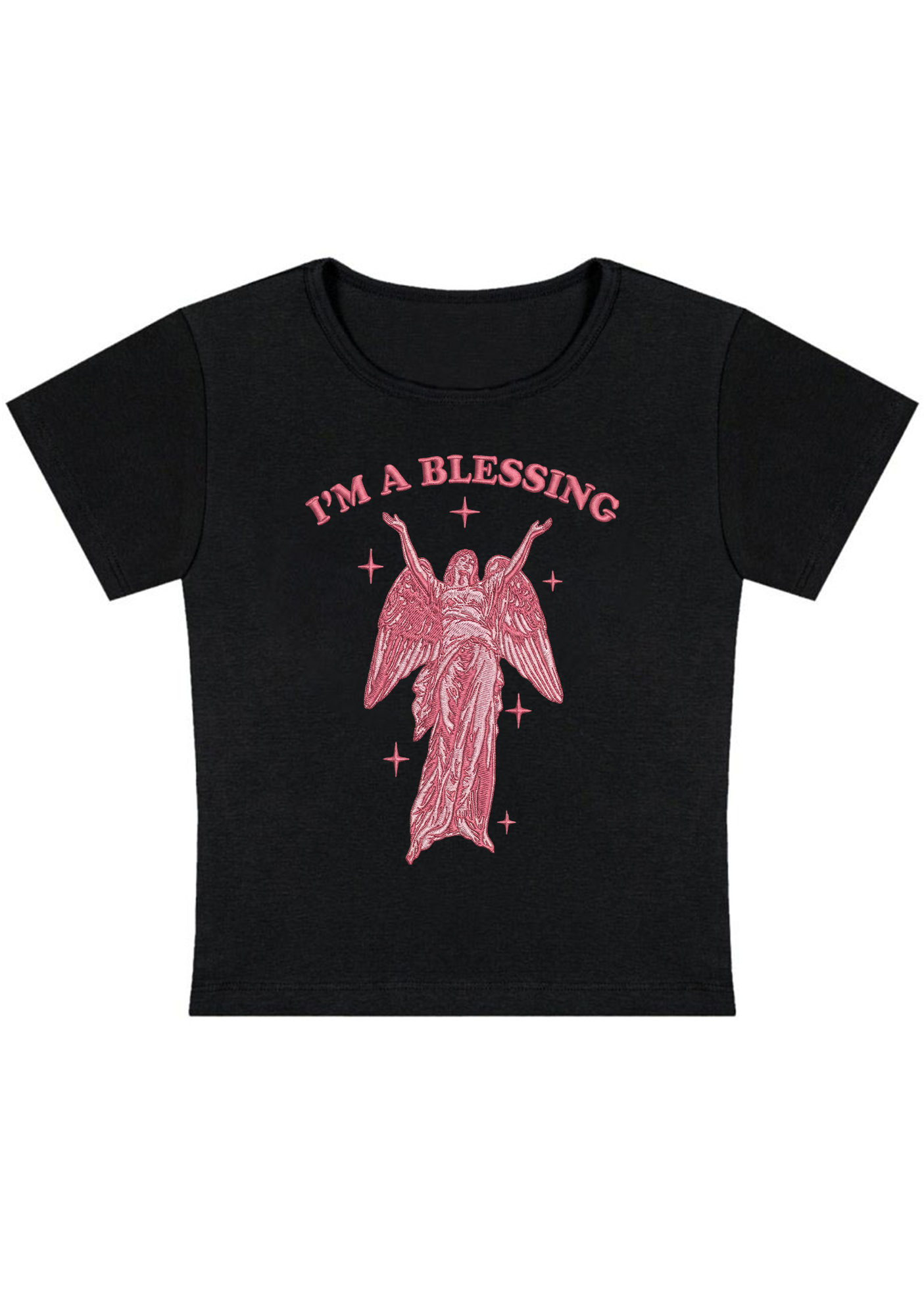 I'm A Blessing Embroidery Y2K Baby Tee