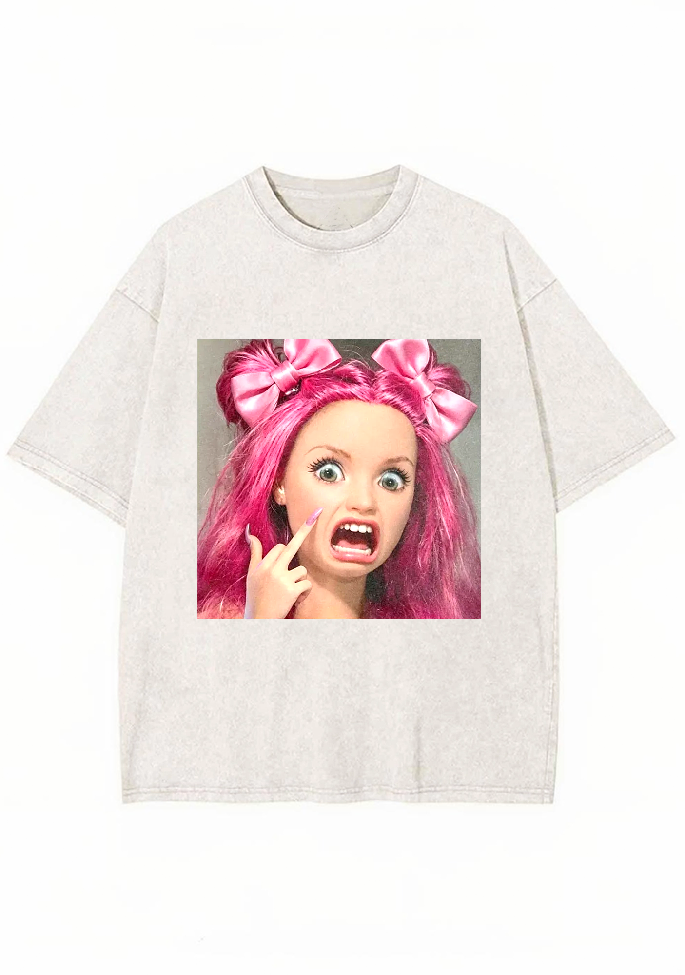 Sassy Pink Hair Barbie Meme Y2K Washed Tee