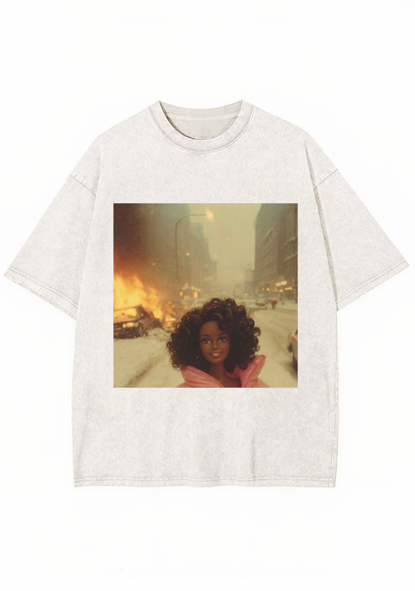 Snowy City Fire Black Barbie Y2K Washed Tee