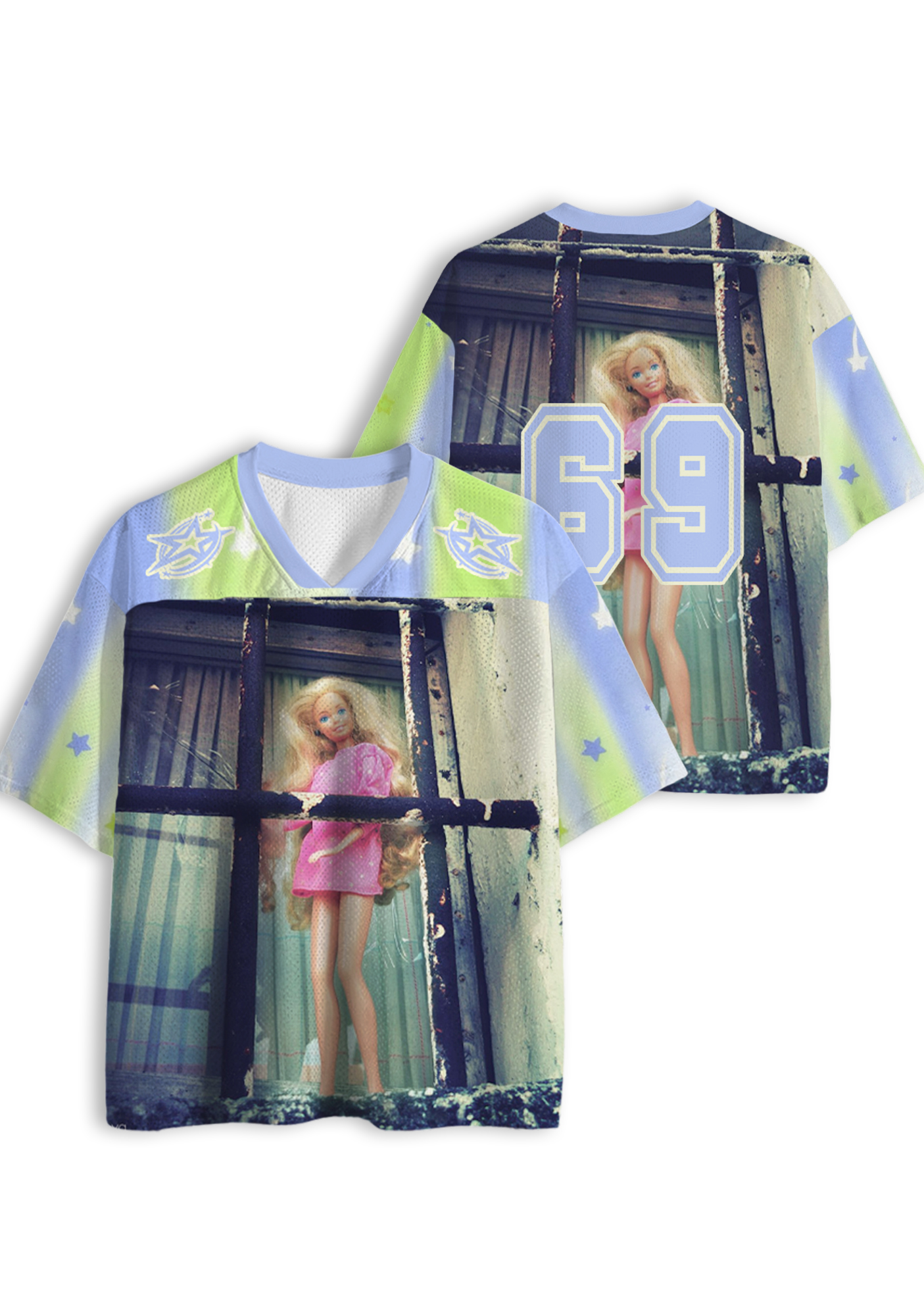 Grunge Y2K Prison Barbie Star Gradient Jersey Shirts