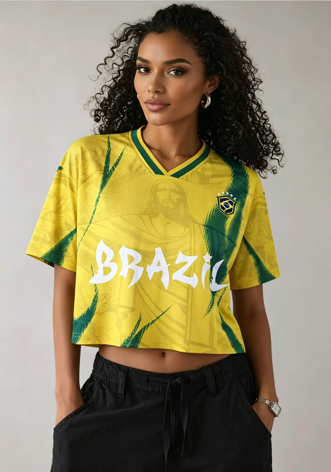 Brazil Christ the Redeemer Retro Cropped Mesh Jersey Shirt