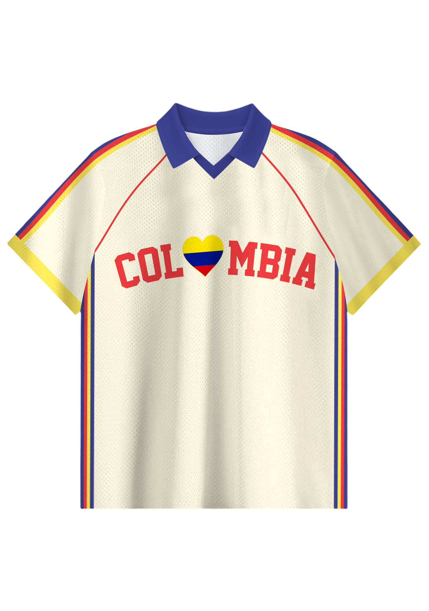I Love Colombia Flag Heart Collared Soccer Jersey