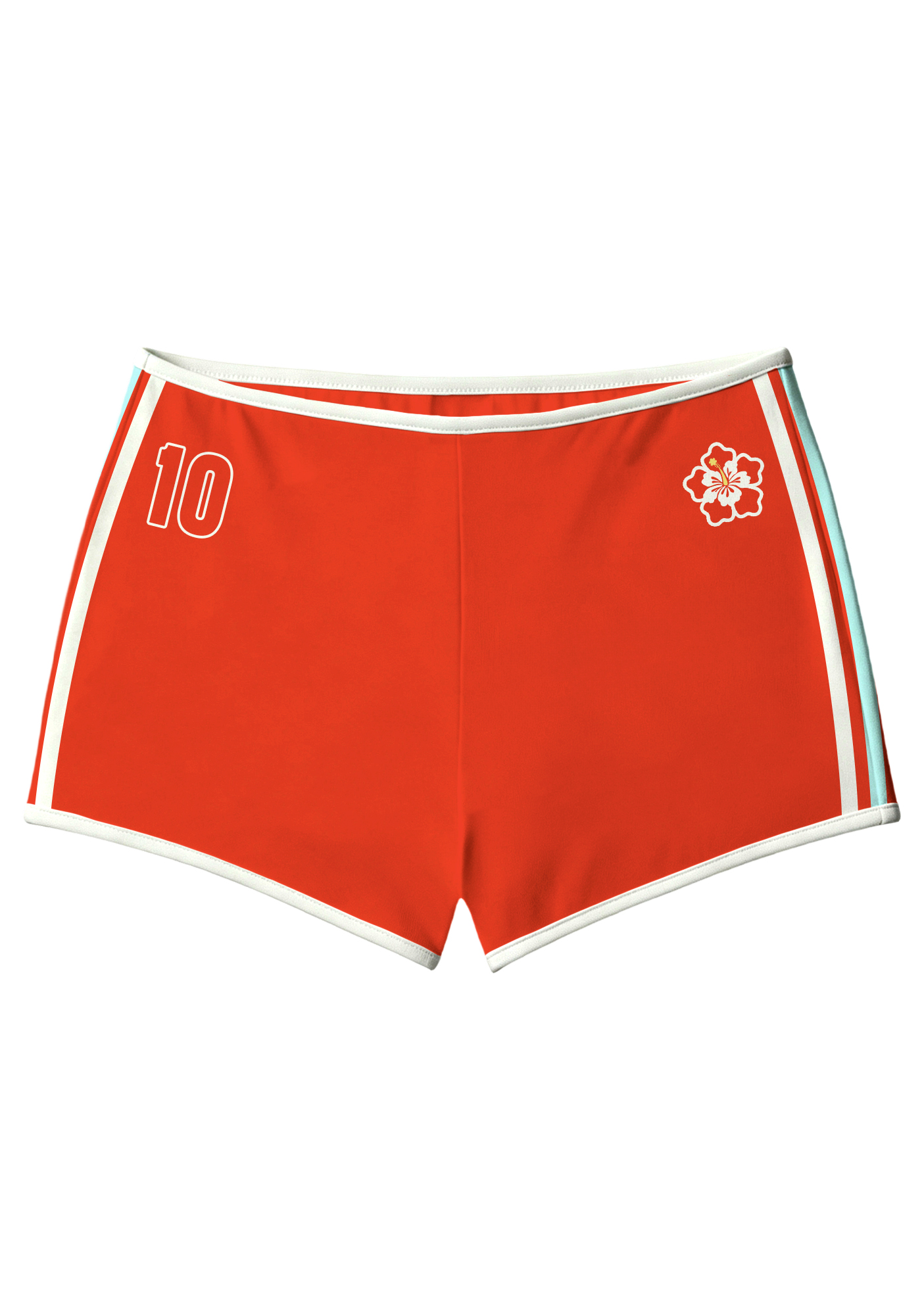 Classic Red White Trim Hibiscus Logo Sport Shorts