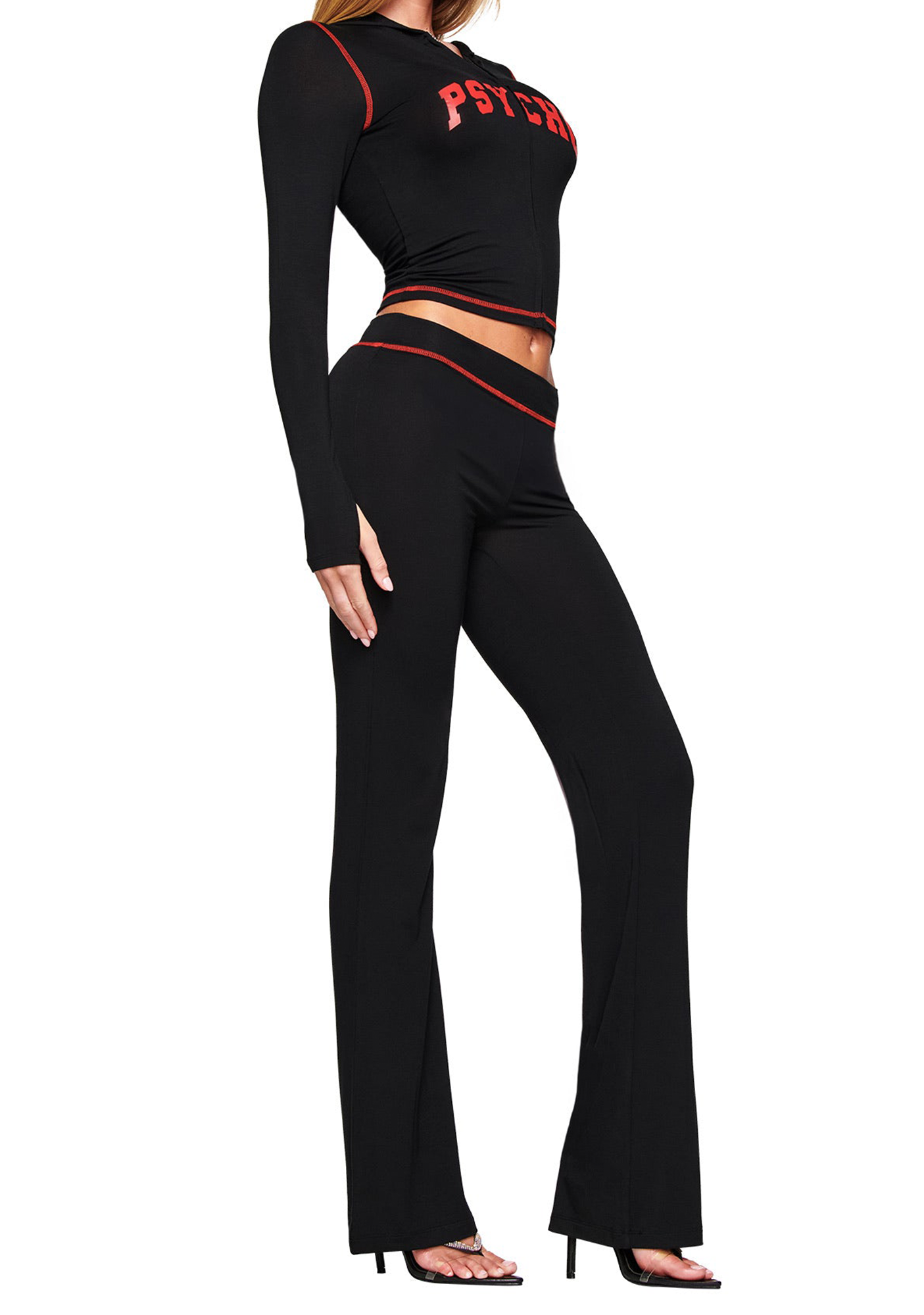 Psycho Baddie Style Slim Fit 2 Piece Y2K Zip Up Set