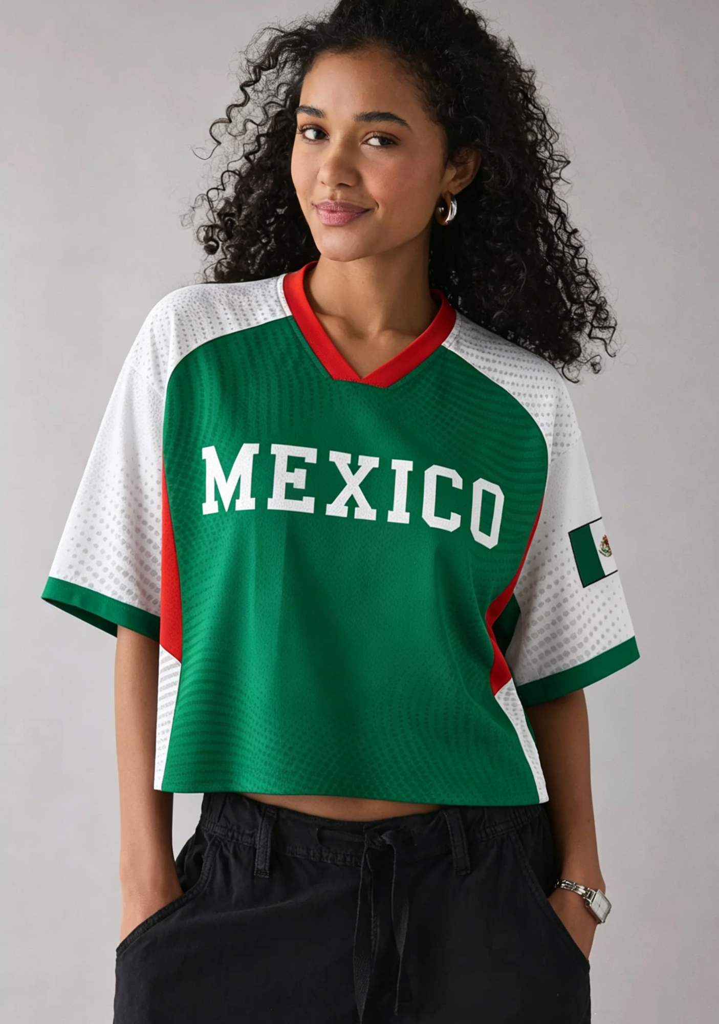 Retro Mexico National Team Fan Cropped Mesh Jersey Shirt