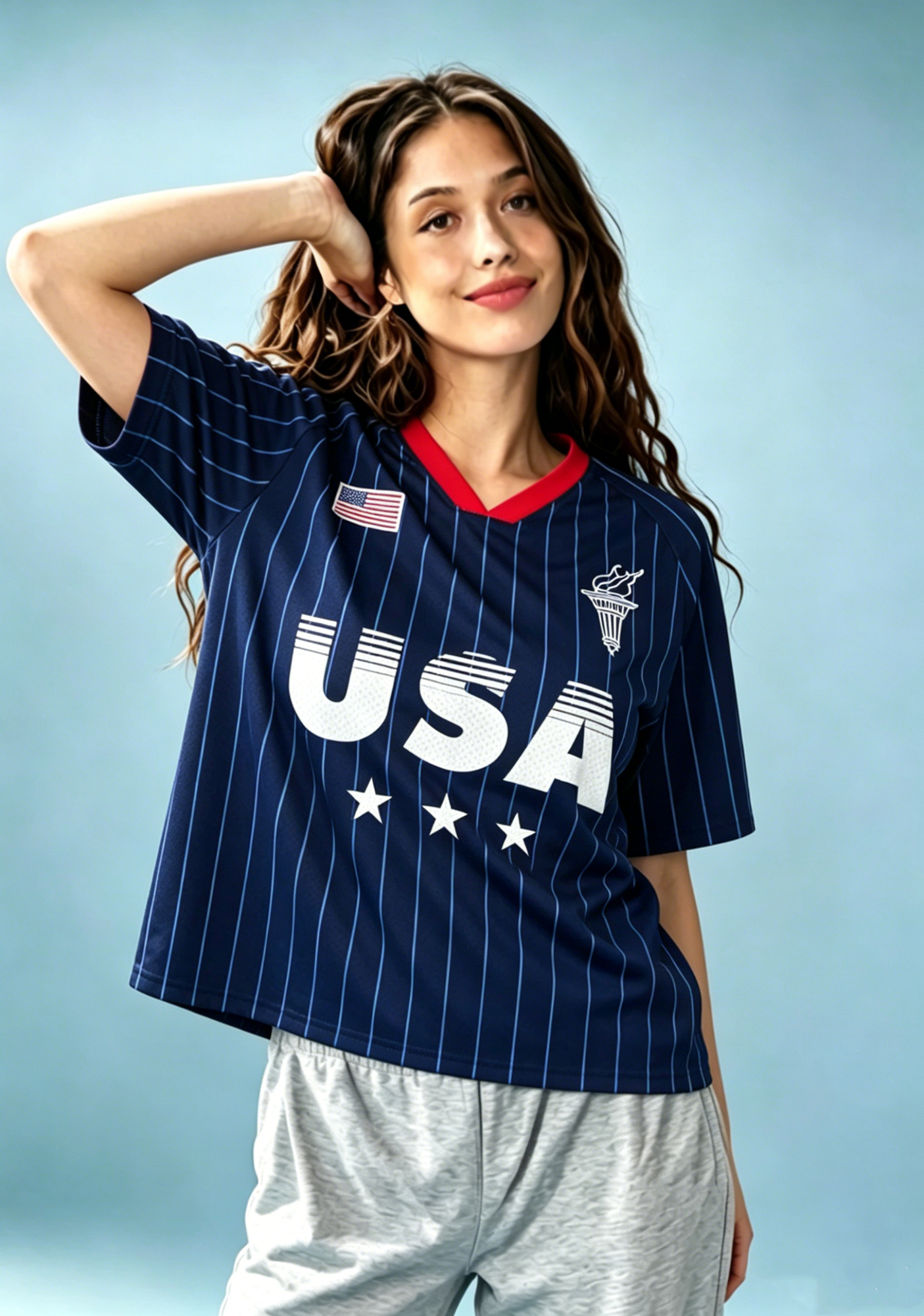 Navy Blue Vertical Stripe USA Mesh Jersey Shirts