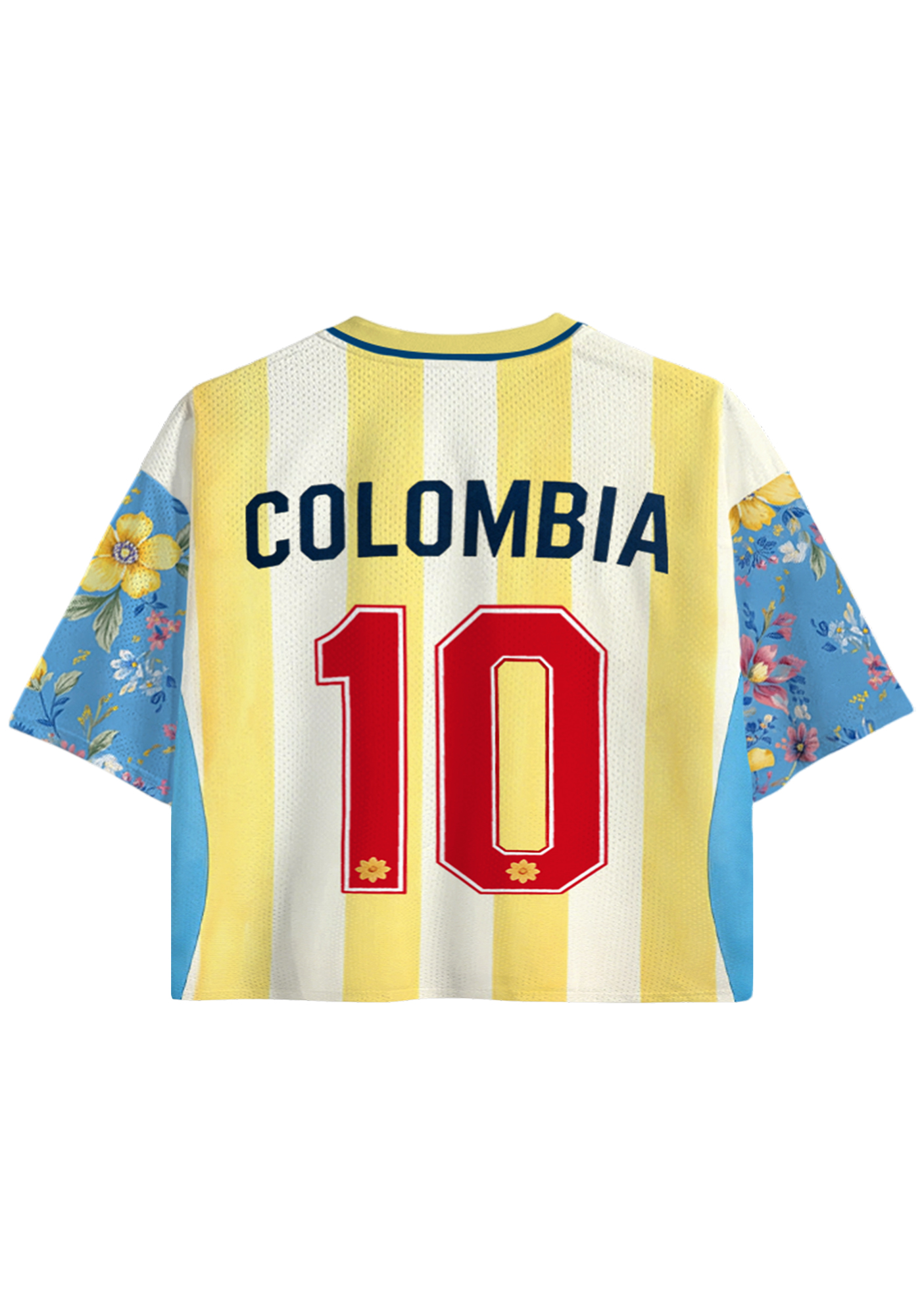 Colombia Floral Raglan Stripe Cropped Mesh Jersey Shirt