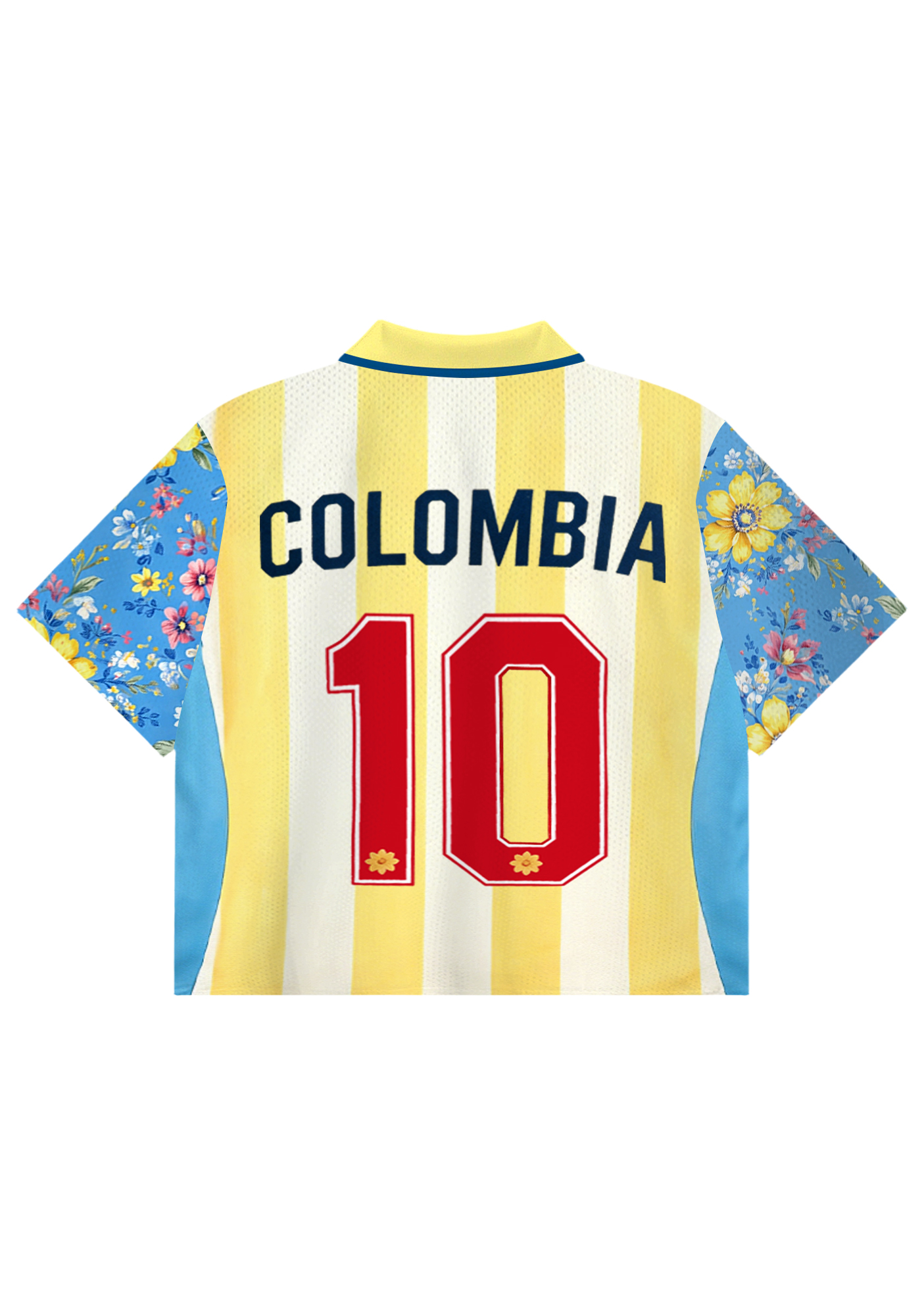 Colombia Floral Raglan Stripe Cropped Collared Soccer Jersey