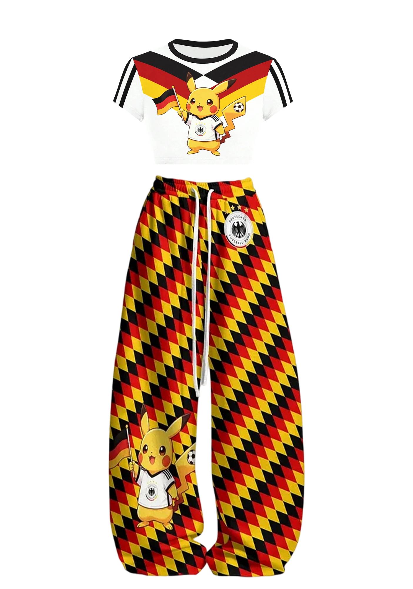 Germany Pikachu Cartoon Fan Tops & Elasticated Trousers Two-Piece Set