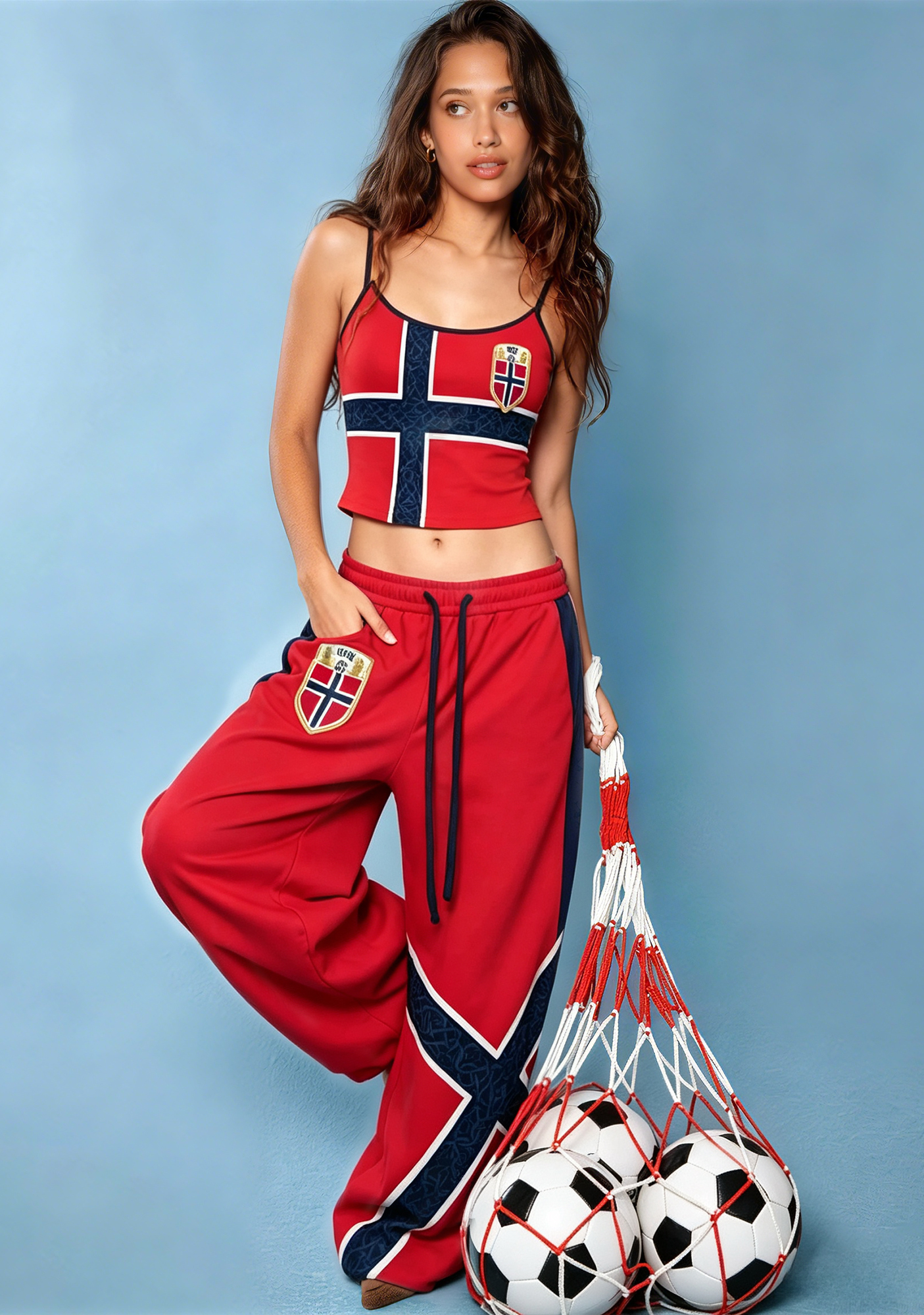Norway National Flag Tops & Elasticated Trousers Two-Piece Set