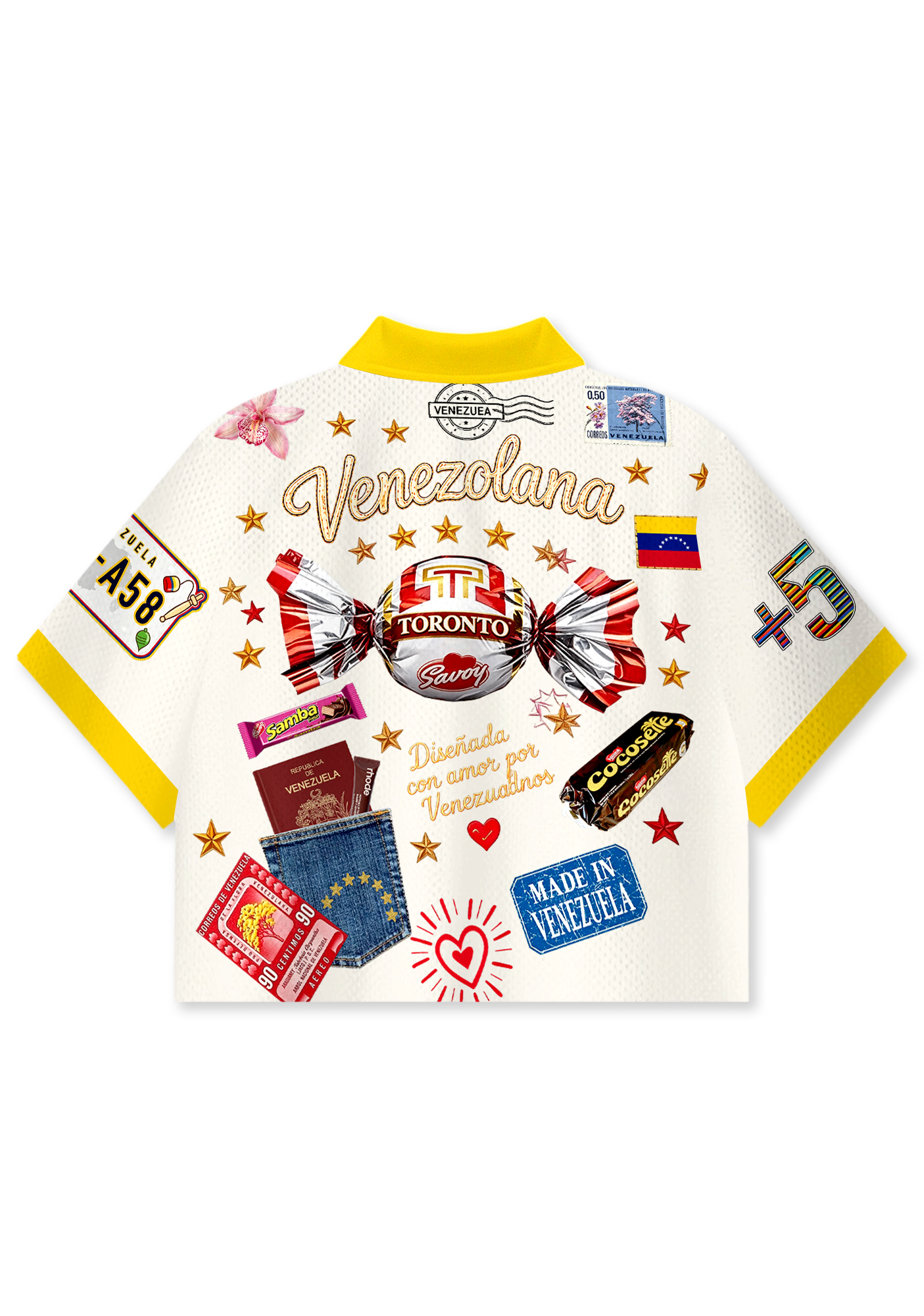 Venezolana Retro Candy Culture Collared Cropped Jersey Shirt