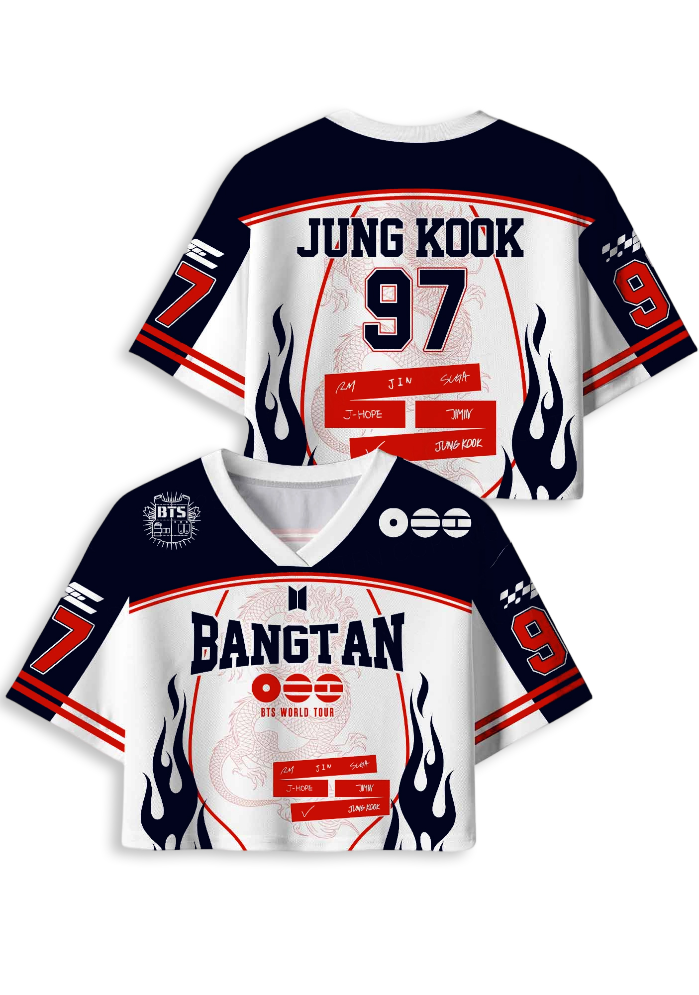 Bangtan OT7 World Tour Cropped Mesh Jersey Shirt