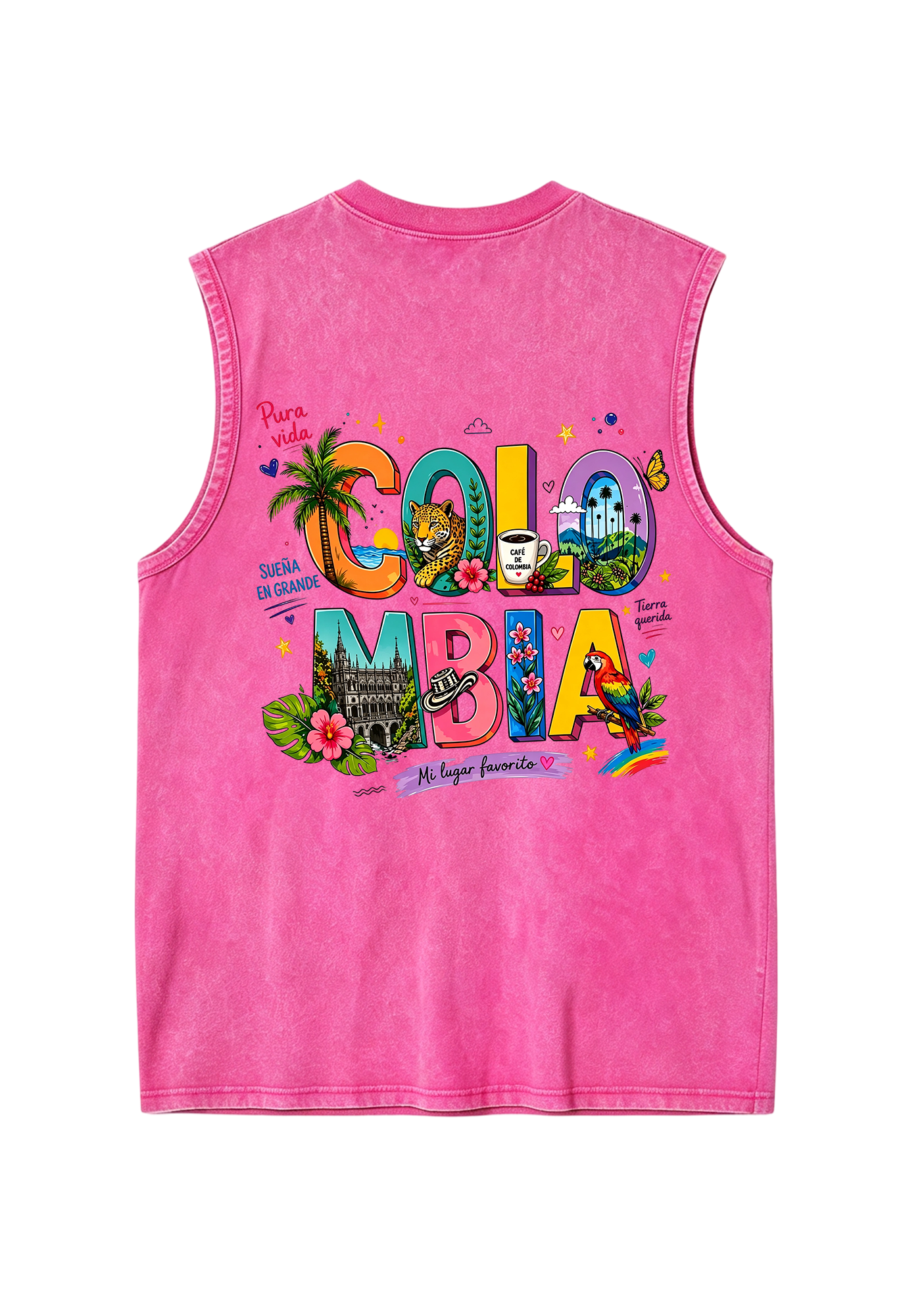 Colorful Colombia Culture Fill Letter Washed Tank