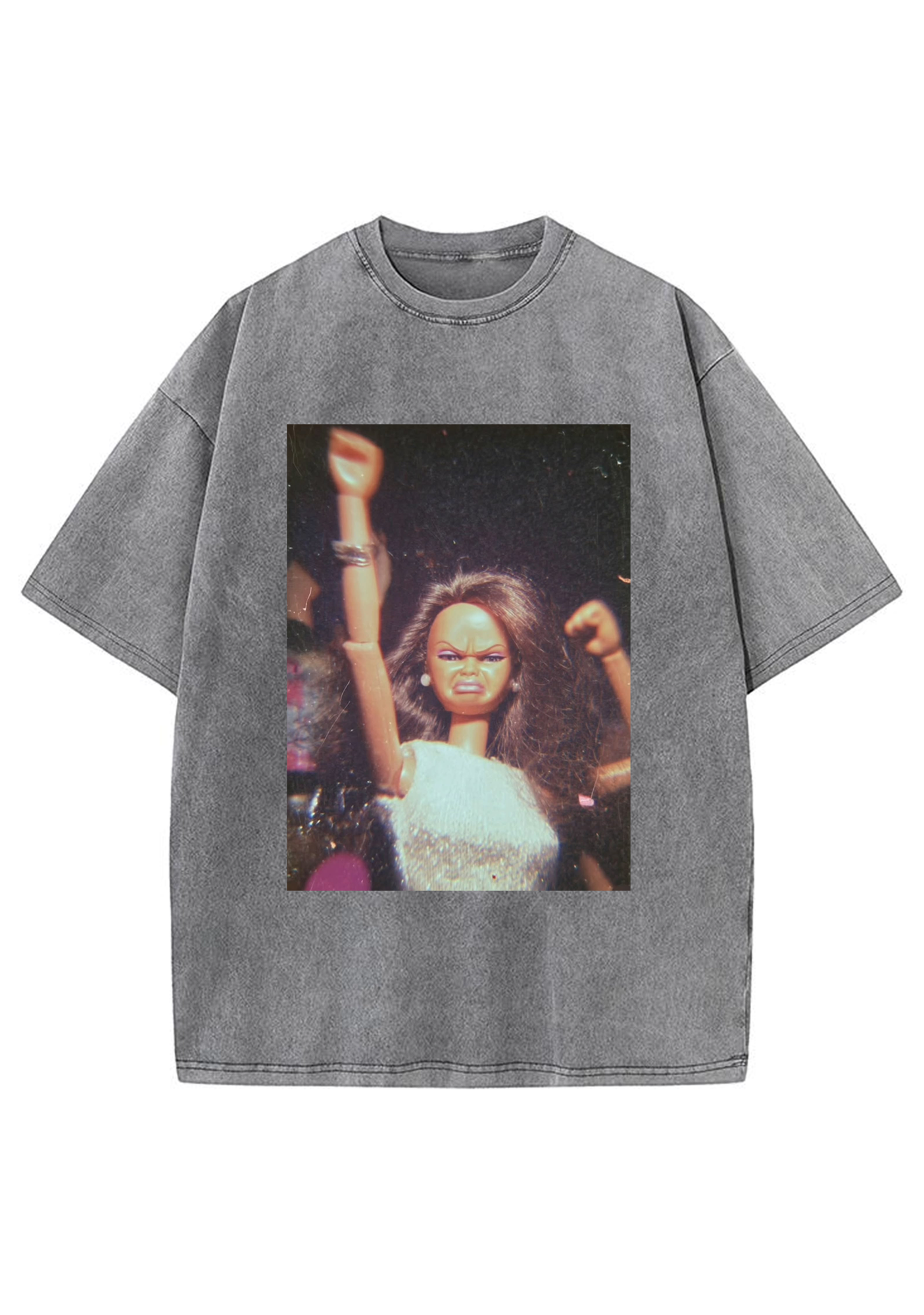 Angry Party Barbie Fist Pump Meme Y2K Washed Tee