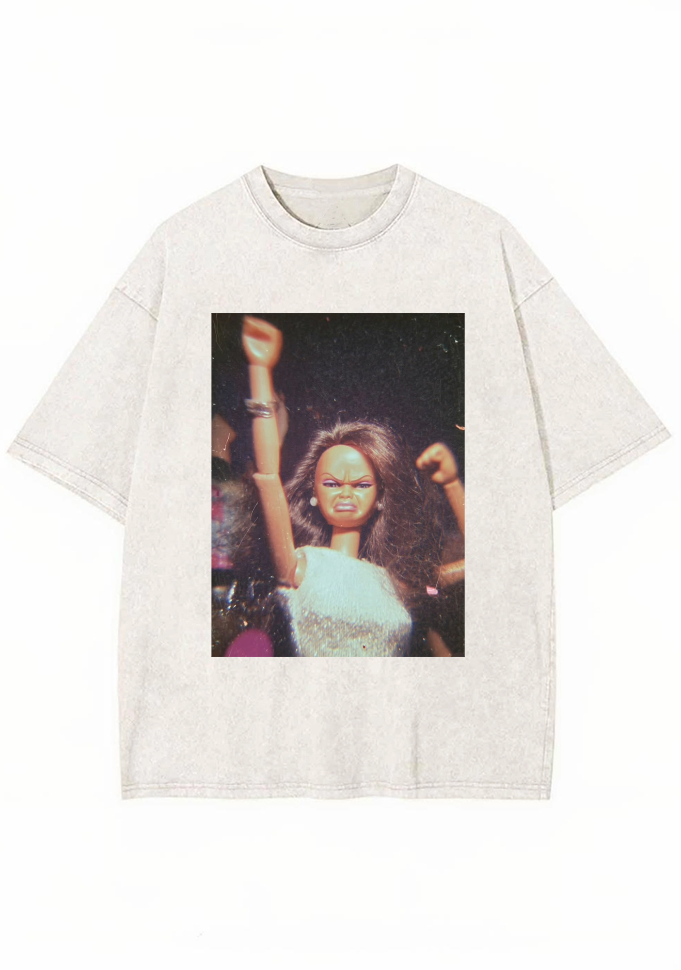 Angry Party Barbie Fist Pump Meme Y2K Washed Tee