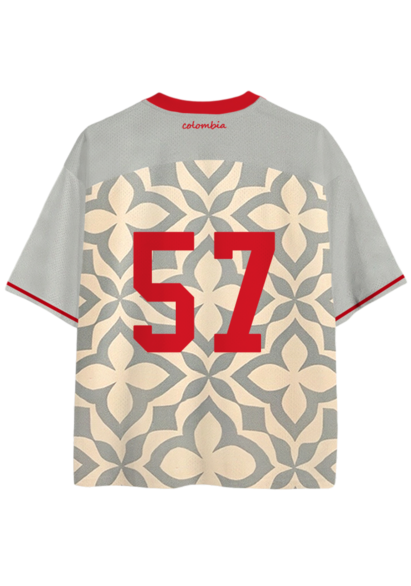 Retro Tile Print Heart Graphic Mesh Jersey Shirts