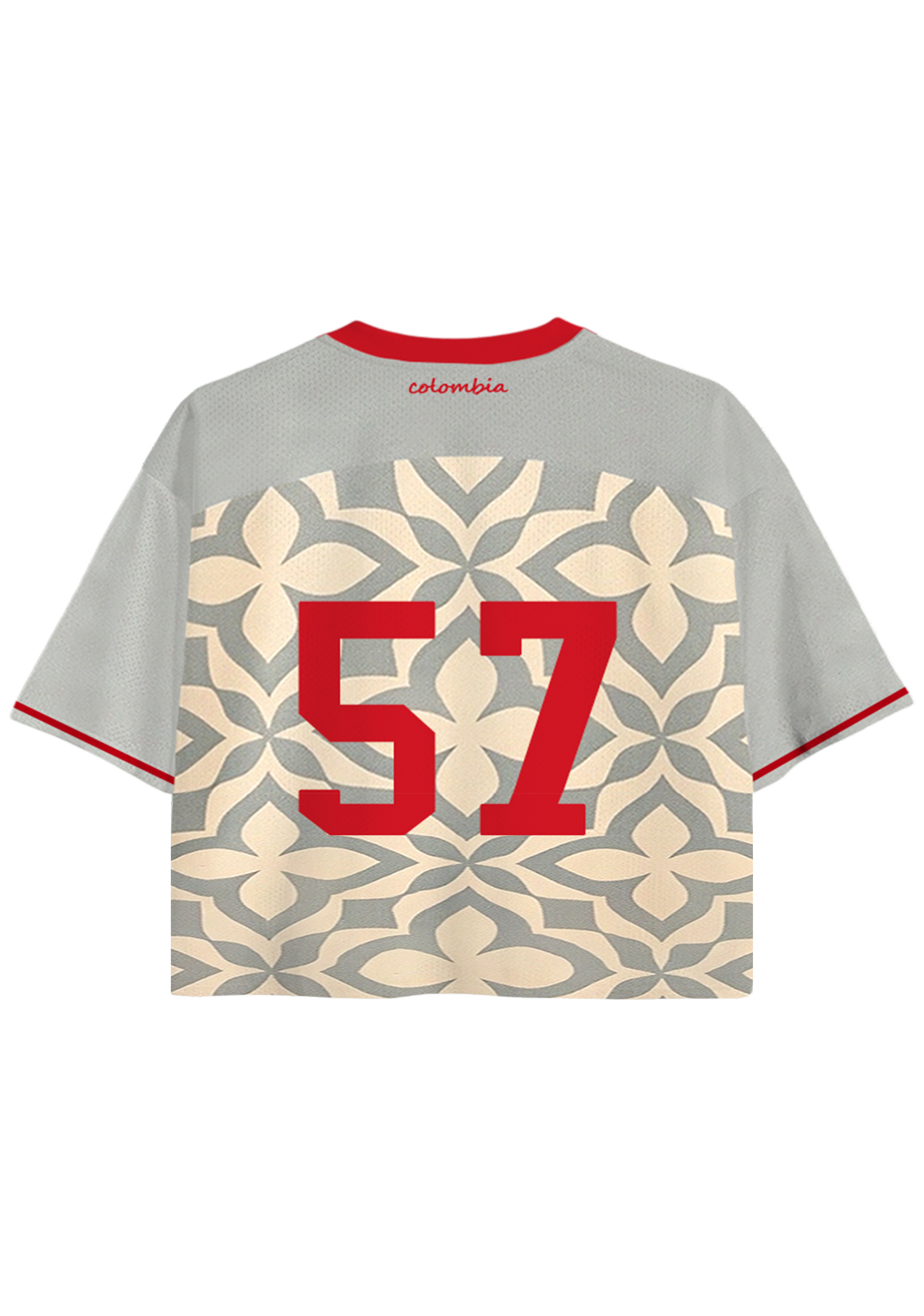Retro Tile Print Heart Graphic Cropped Jersey Shirt