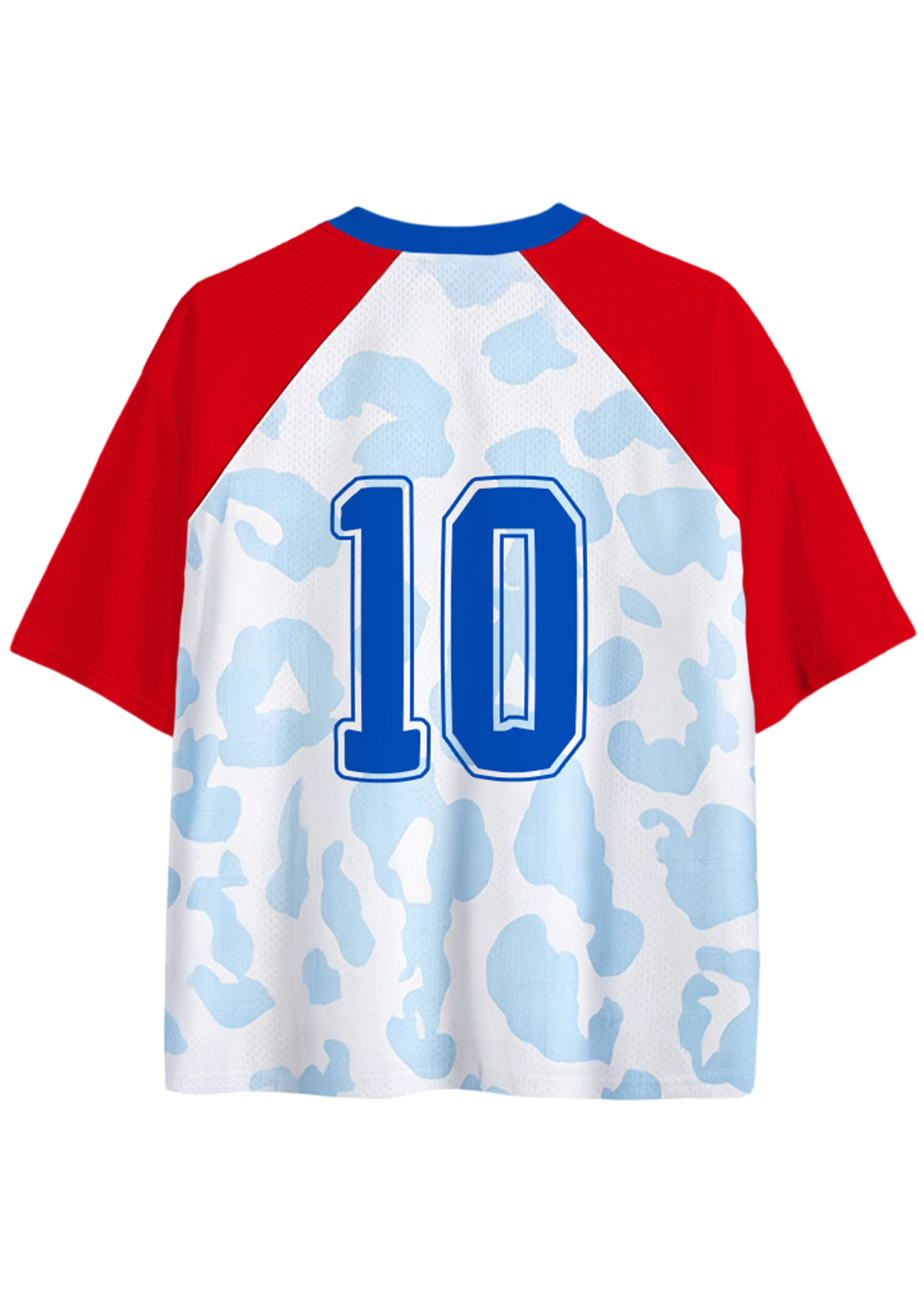Red Raglan Blue Leopard Print Mesh Jersey Shirts