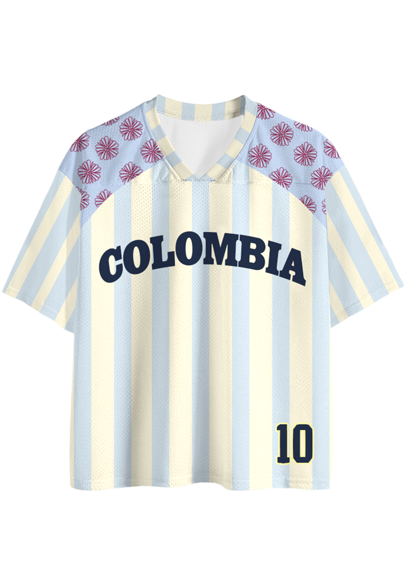 Pastel Stripe Floral Colombia Number 10 Mesh Jersey Shirts