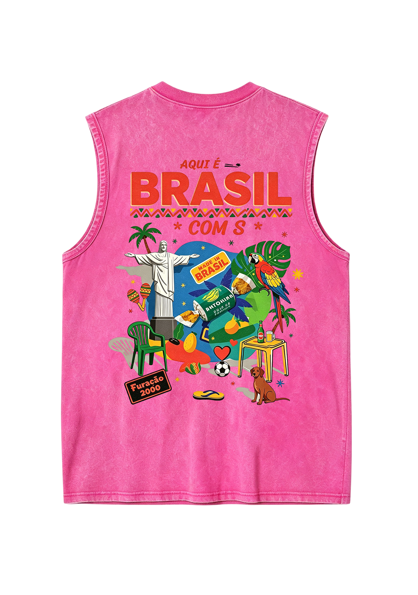 Aqui É Brasil Cultural Collage Print Washed Tank