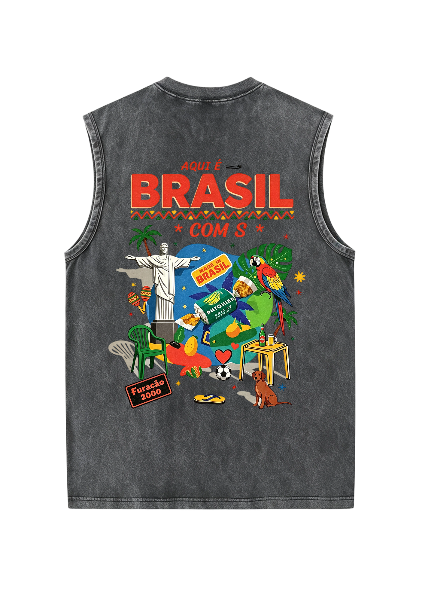 Aqui É Brasil Cultural Collage Print Washed Tank
