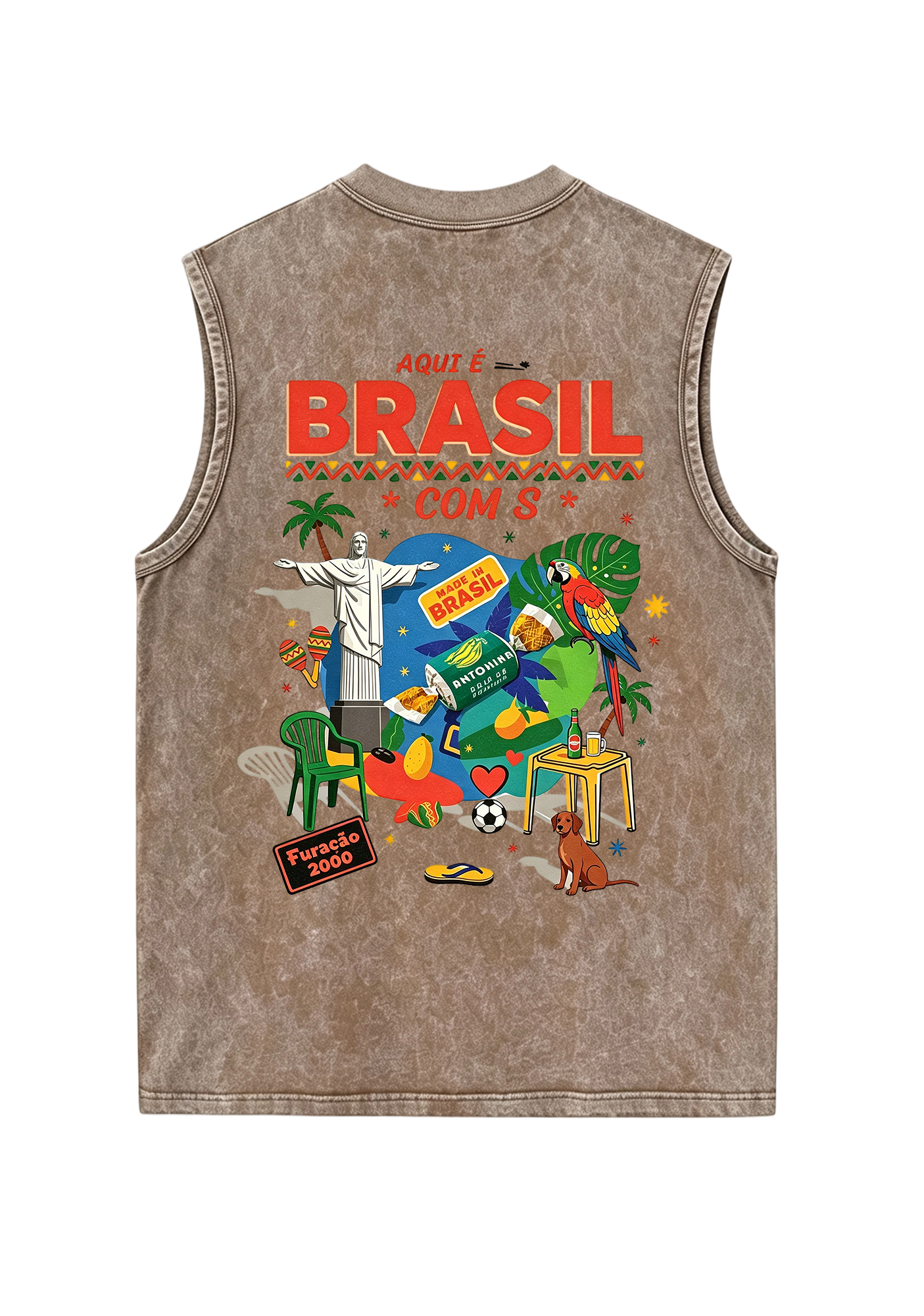 Aqui É Brasil Cultural Collage Print Washed Tank
