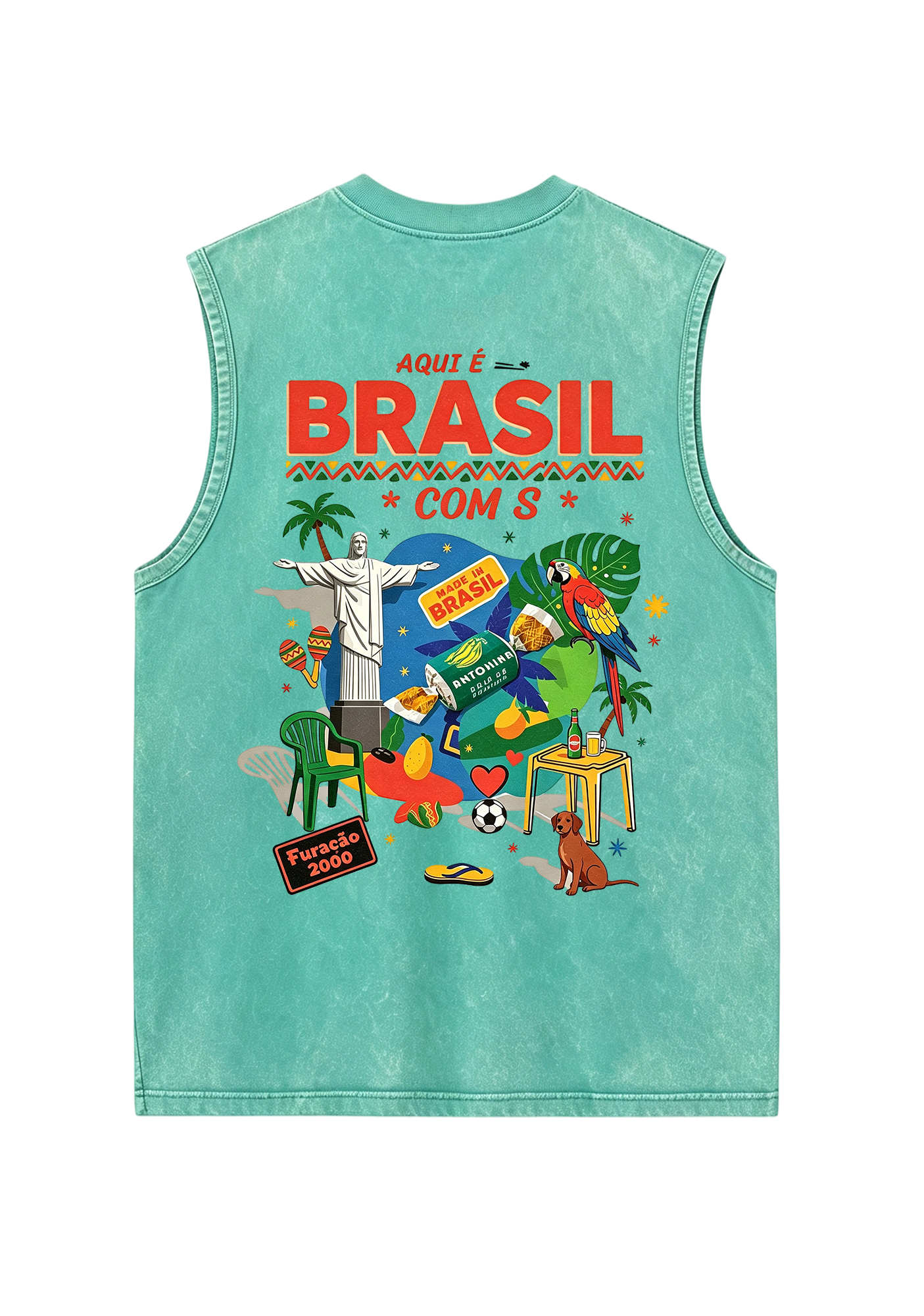 Aqui É Brasil Cultural Collage Print Washed Tank