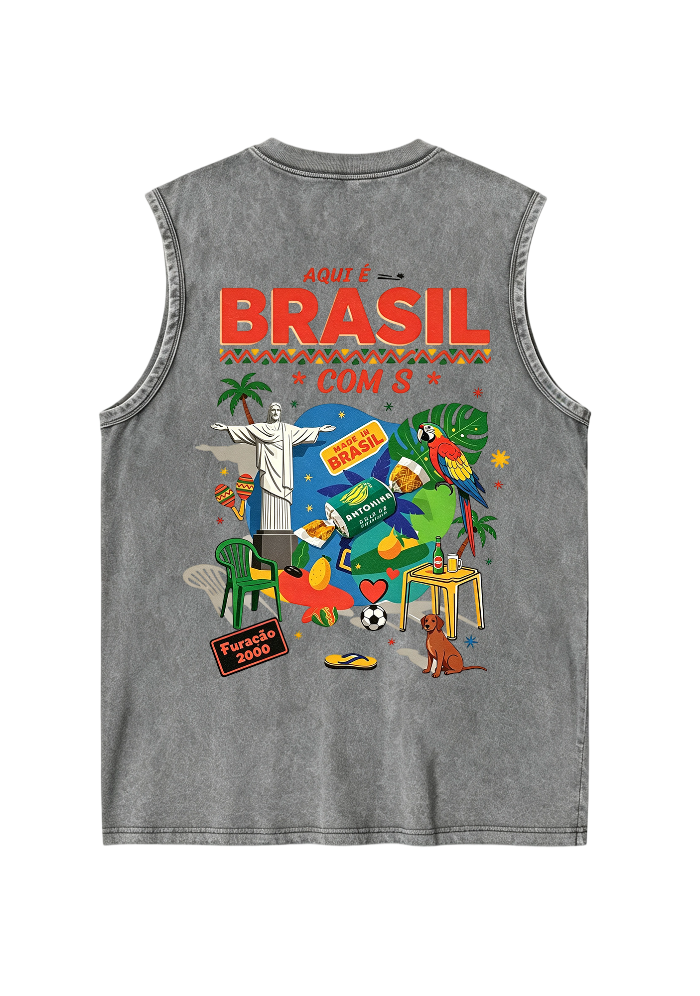 Aqui É Brasil Cultural Collage Print Washed Tank