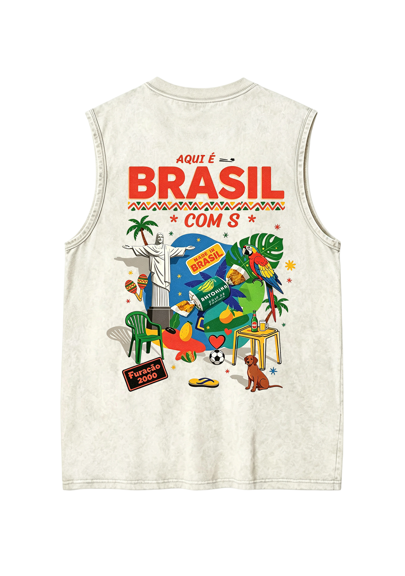 Aqui É Brasil Cultural Collage Print Washed Tank