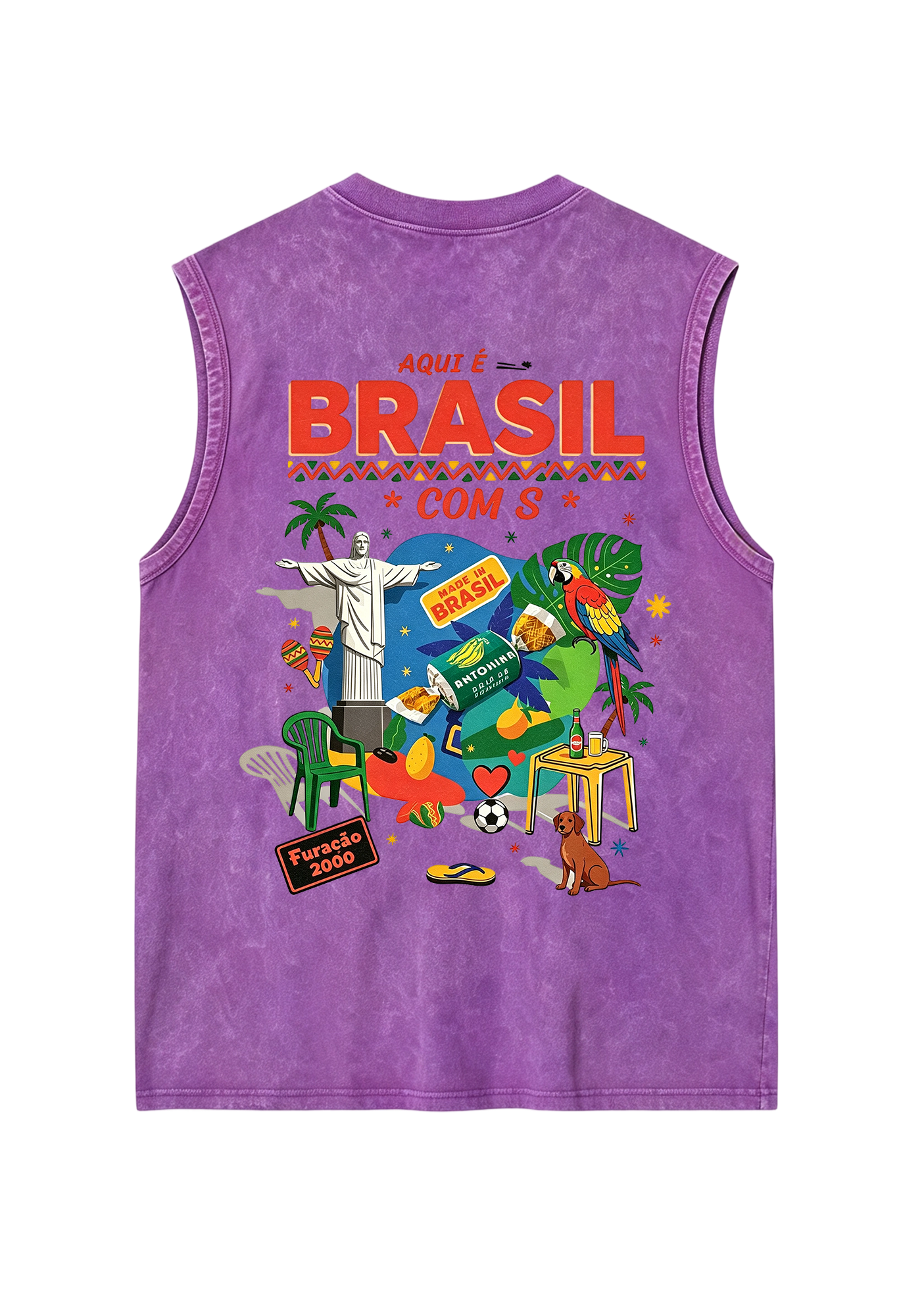 Aqui É Brasil Cultural Collage Print Washed Tank