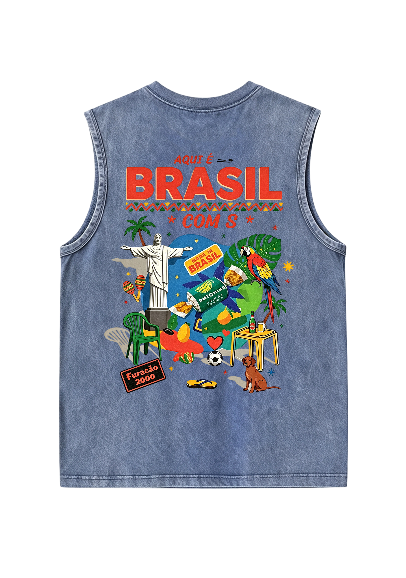 Aqui É Brasil Cultural Collage Print Washed Tank