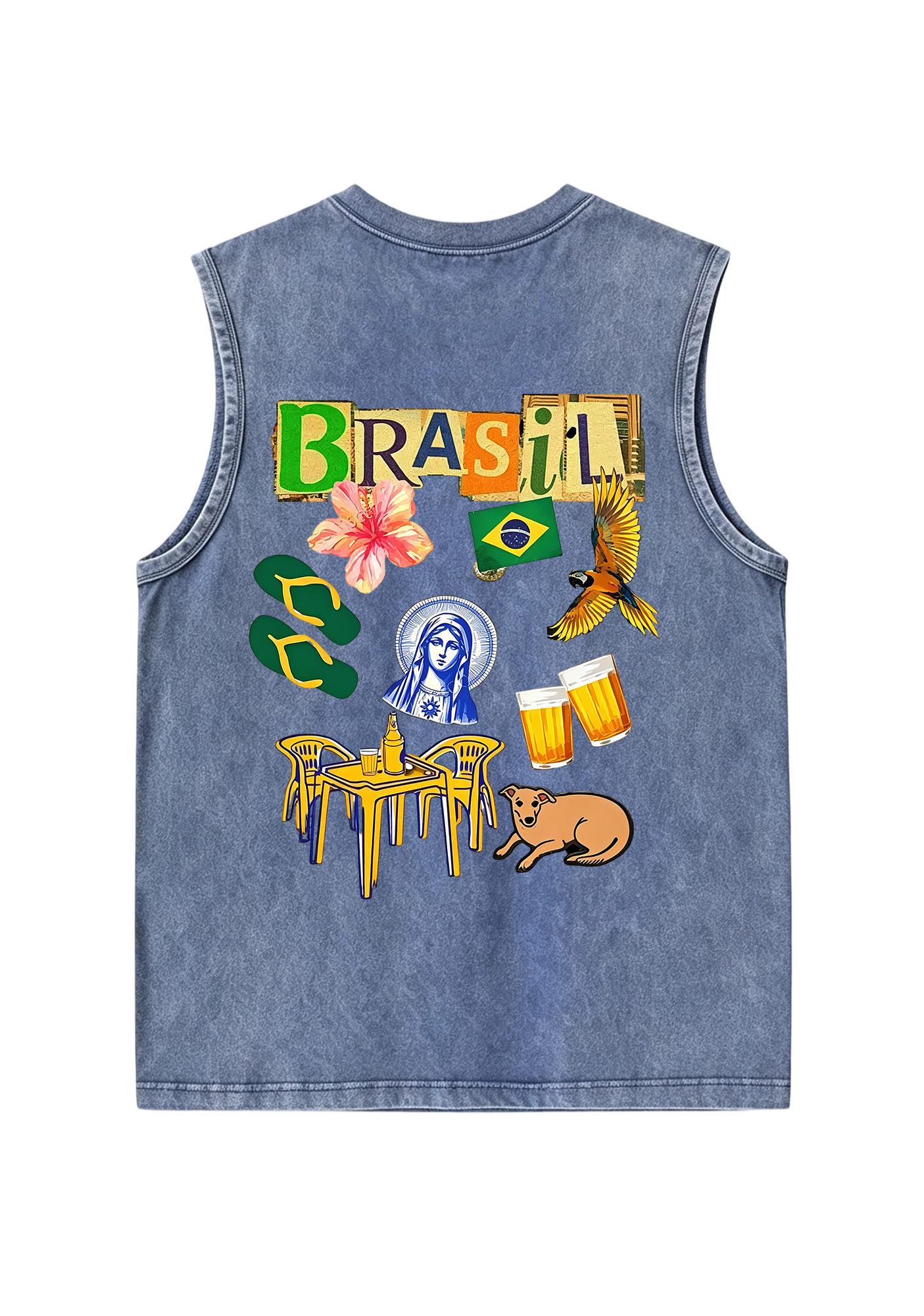 Brasil Retro Cutout Letter Lifestyle Print Washed Tank