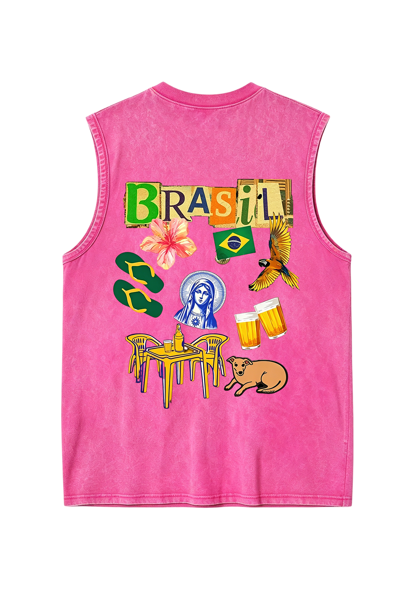 Brasil Retro Cutout Letter Lifestyle Print Washed Tank