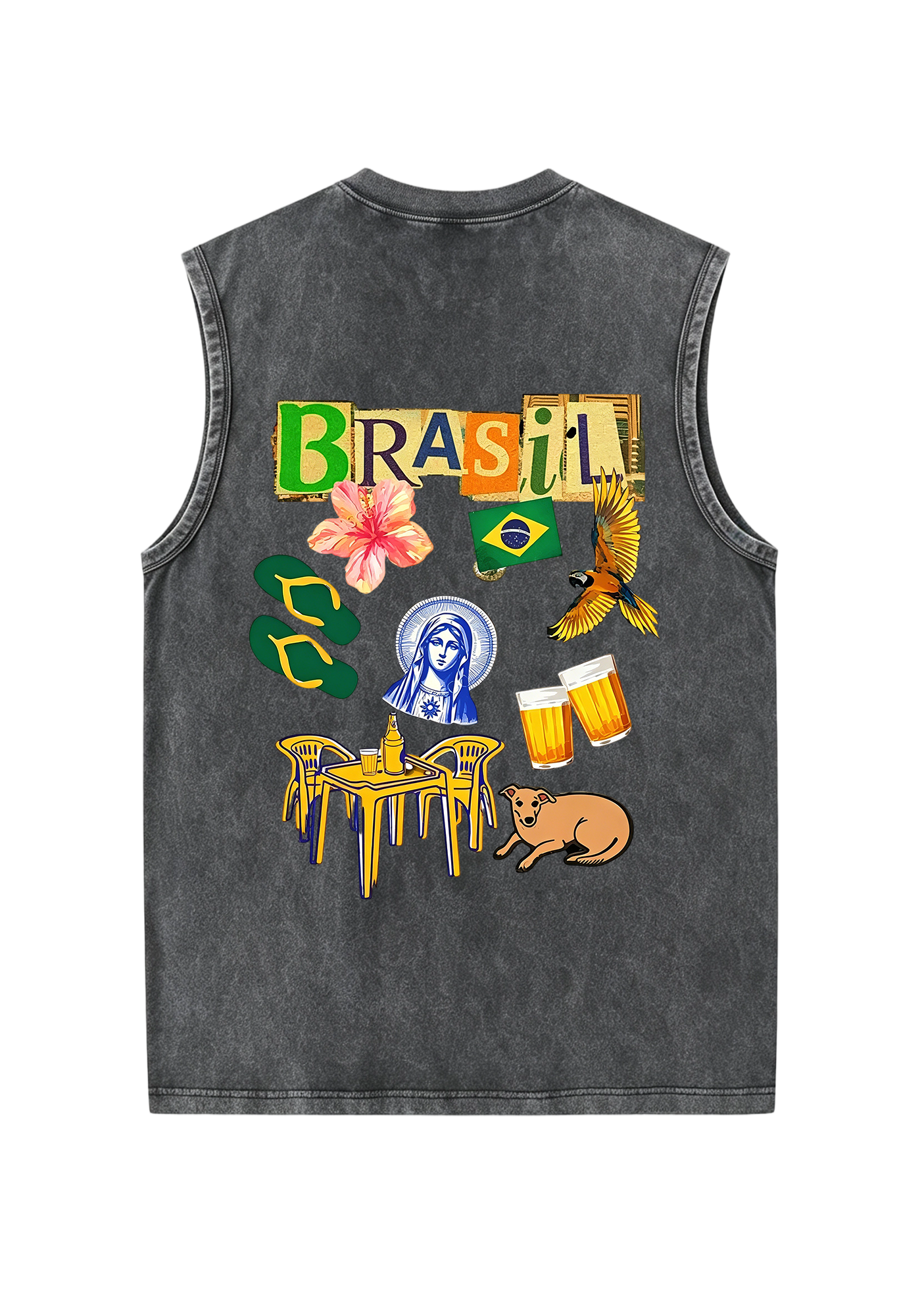 Brasil Retro Cutout Letter Lifestyle Print Washed Tank
