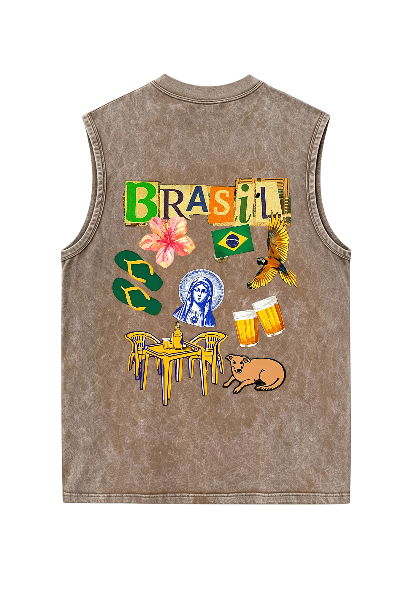 Brasil Retro Cutout Letter Lifestyle Print Washed Tank