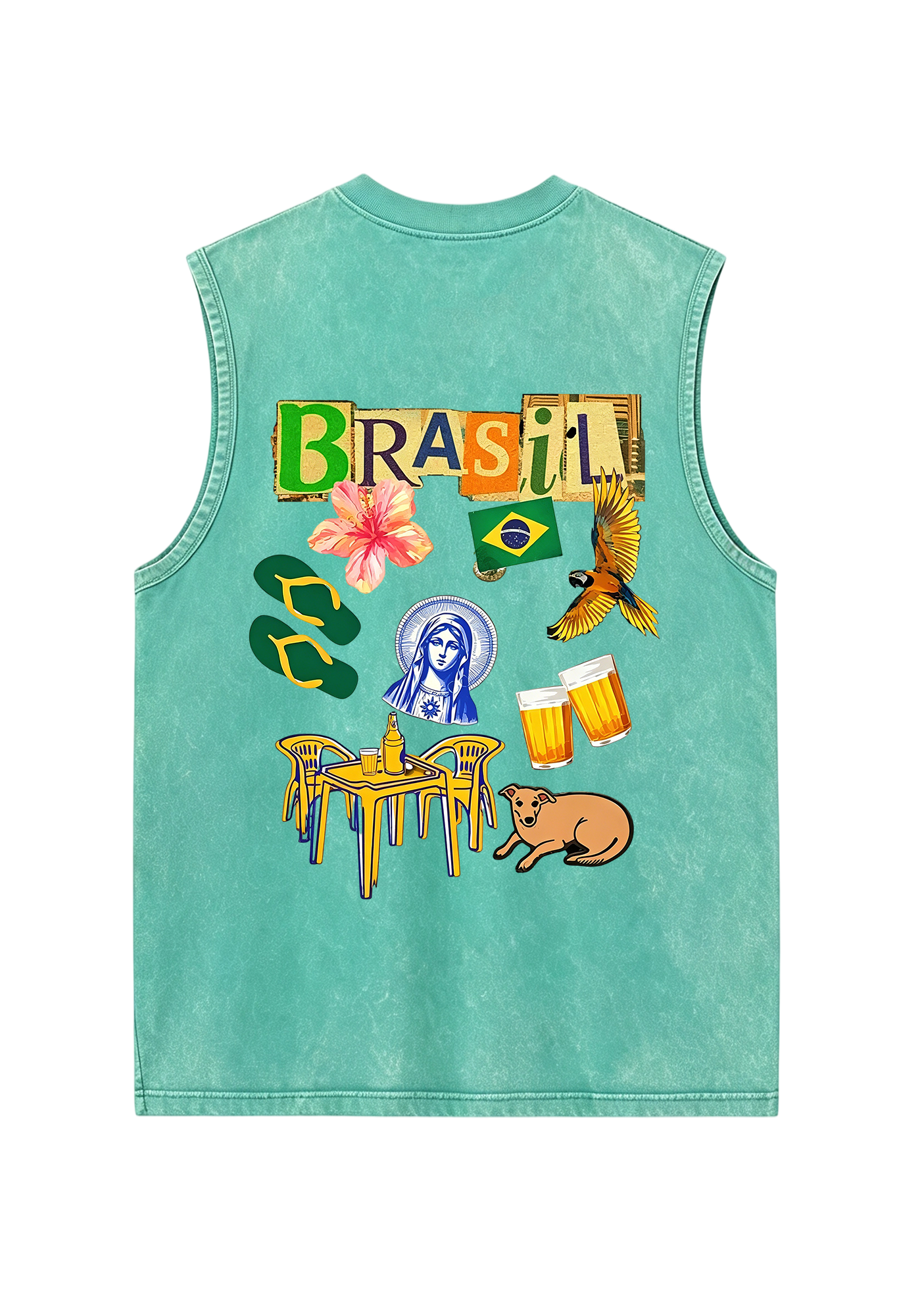 Brasil Retro Cutout Letter Lifestyle Print Washed Tank