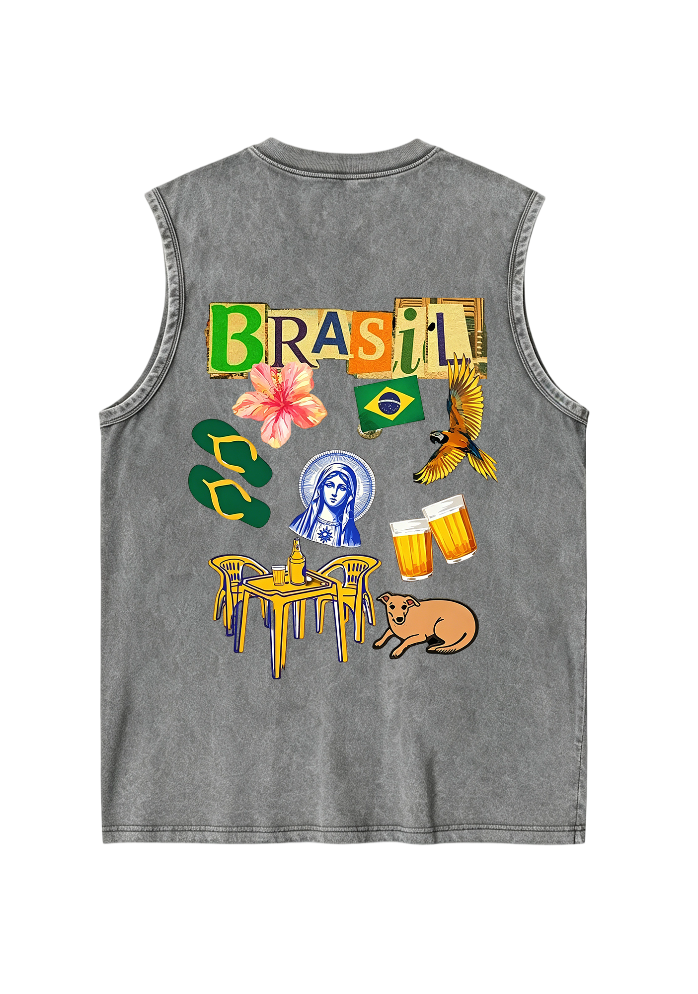 Brasil Retro Cutout Letter Lifestyle Print Washed Tank