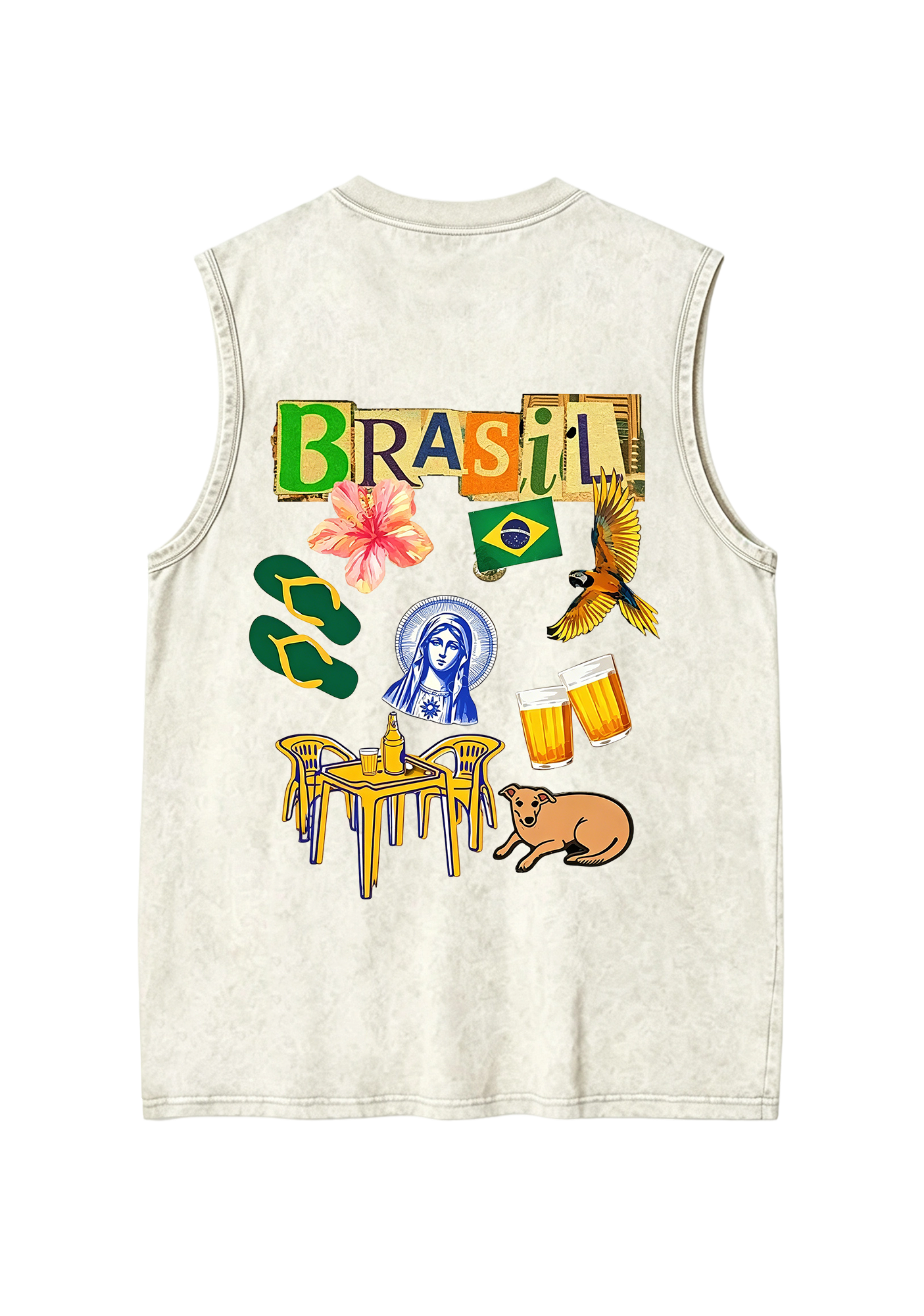 Brasil Retro Cutout Letter Lifestyle Print Washed Tank