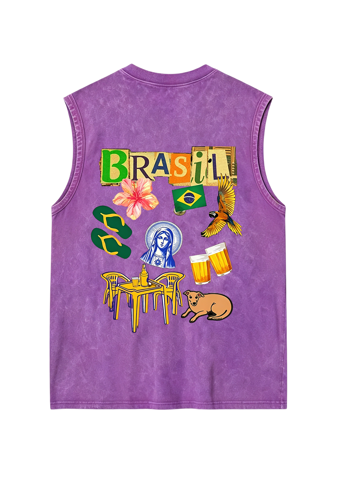 Brasil Retro Cutout Letter Lifestyle Print Washed Tank