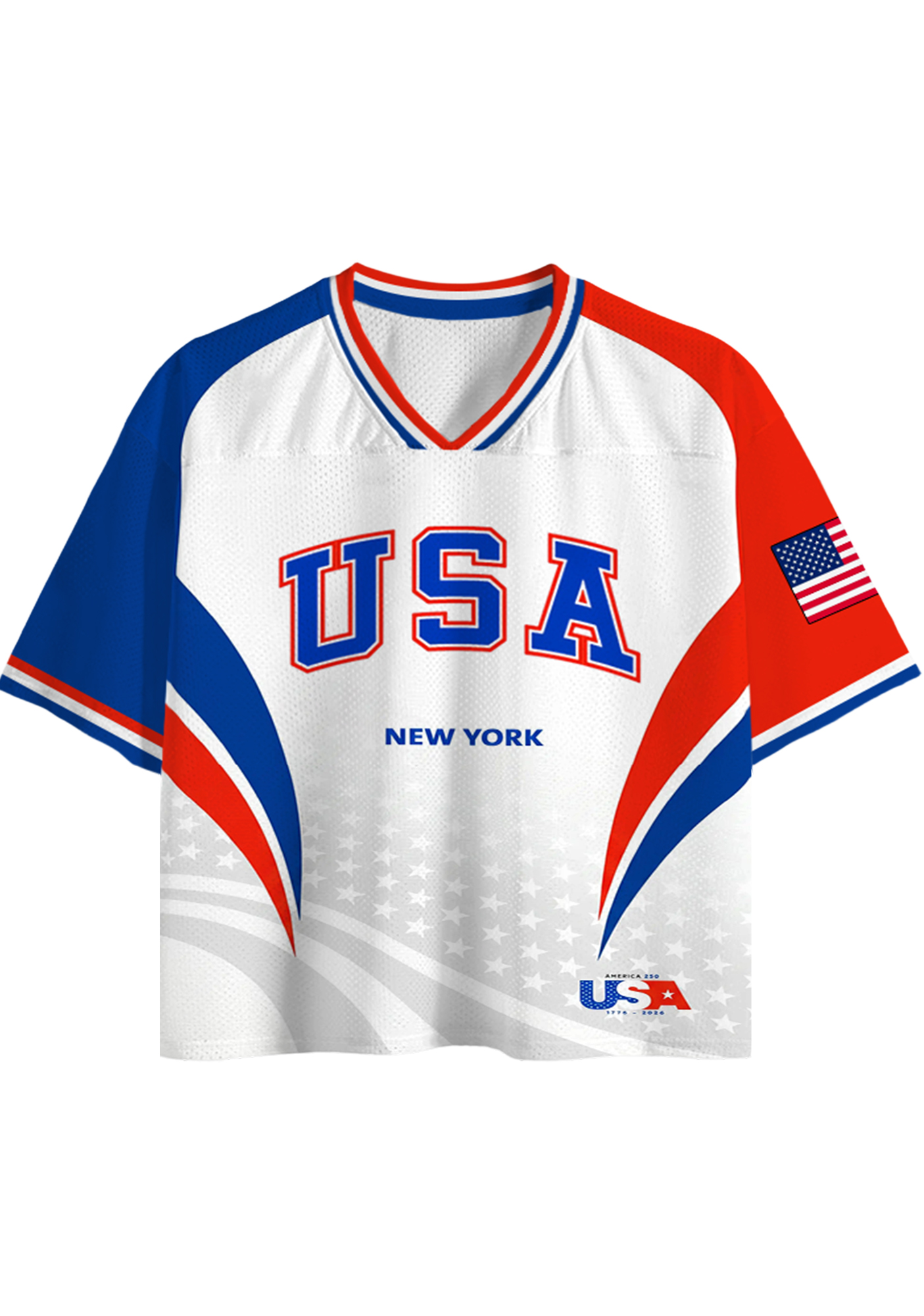 Red White Blue USA Graphic Cropped Mesh Jersey Shirt