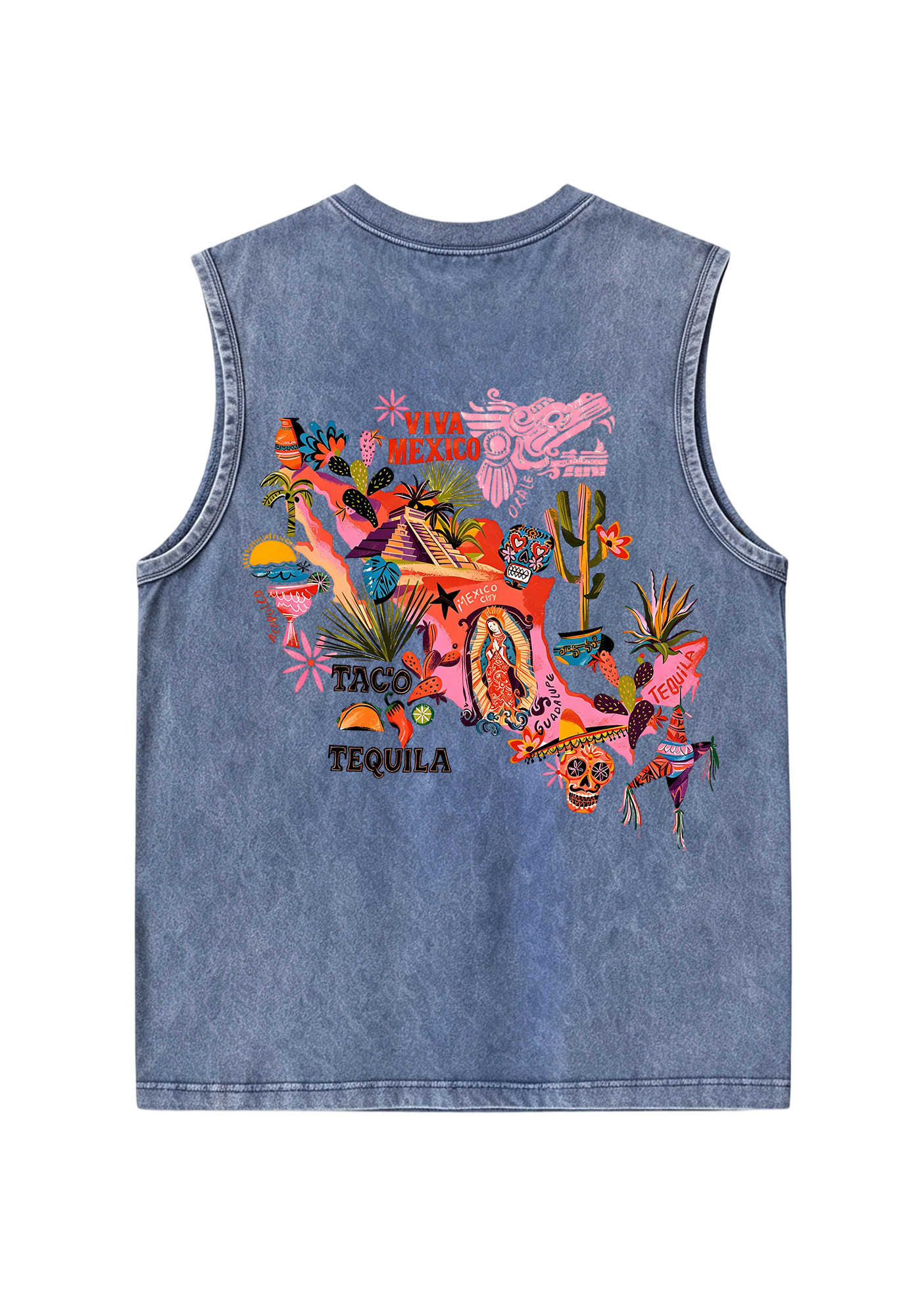 Viva Mexico Colorful Cultural Map Washed Tank