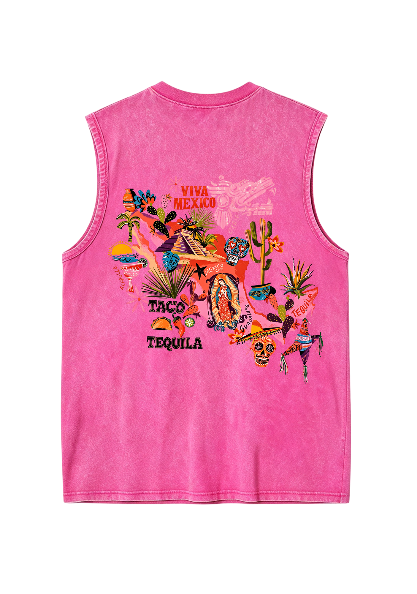 Viva Mexico Colorful Cultural Map Washed Tank