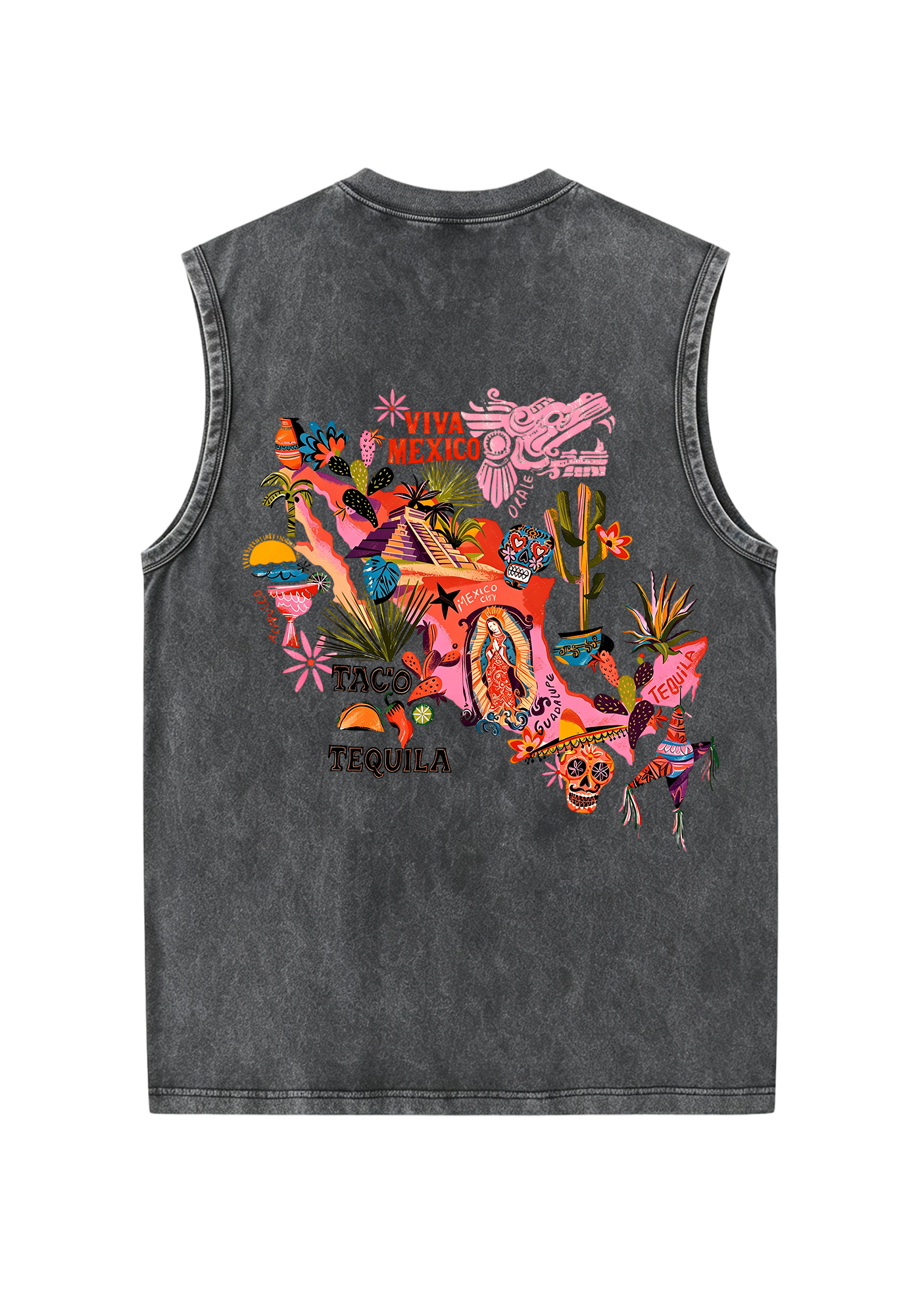 Viva Mexico Colorful Cultural Map Washed Tank