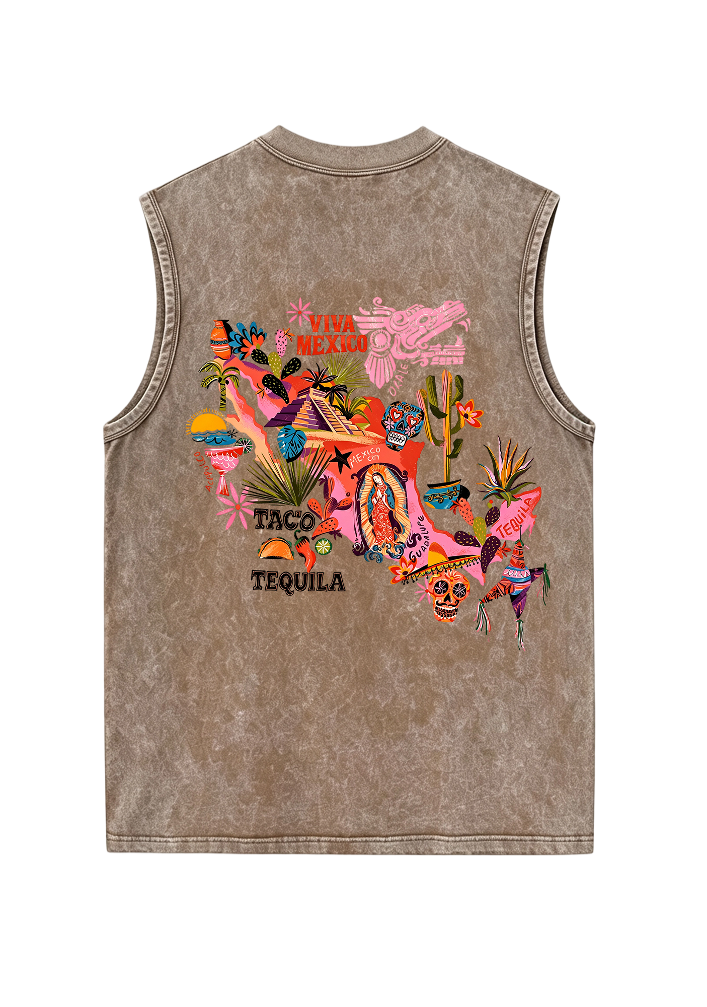 Viva Mexico Colorful Cultural Map Washed Tank
